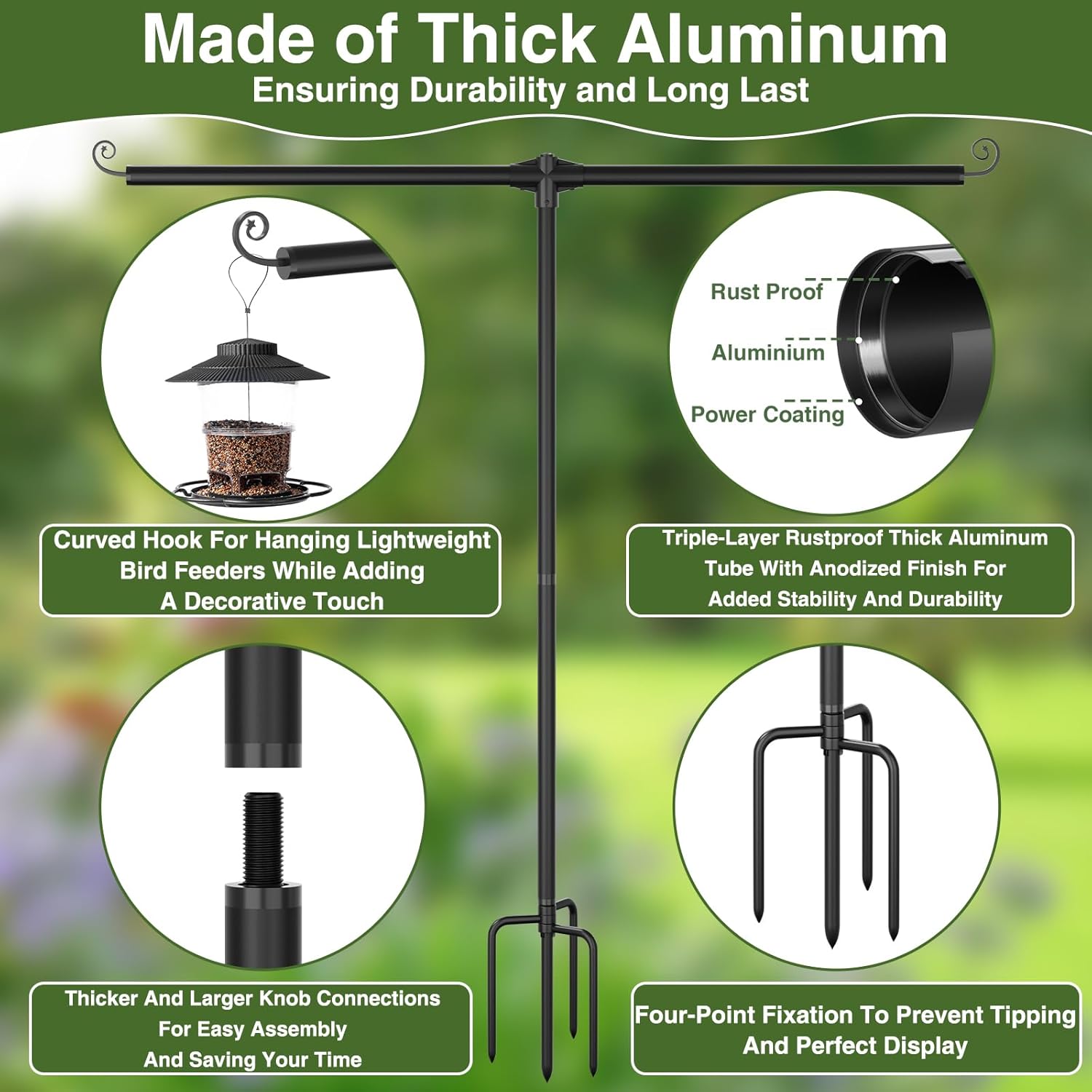 Garden Flag Stand Heavy Duty – 3/4" Thick Powder-Coated Aluminum Yard Flag Holder with 4-Prong Base for 12x18 Double Flags Outdoor Patio Decor - Image 2