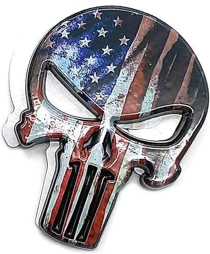 Miniatura 4 de Calcomanía de metal con calavera 3D, emblema de logotipo para automóvil, camión, motocicleta, automóvil, moda, accesorios (bandera estadounidense)