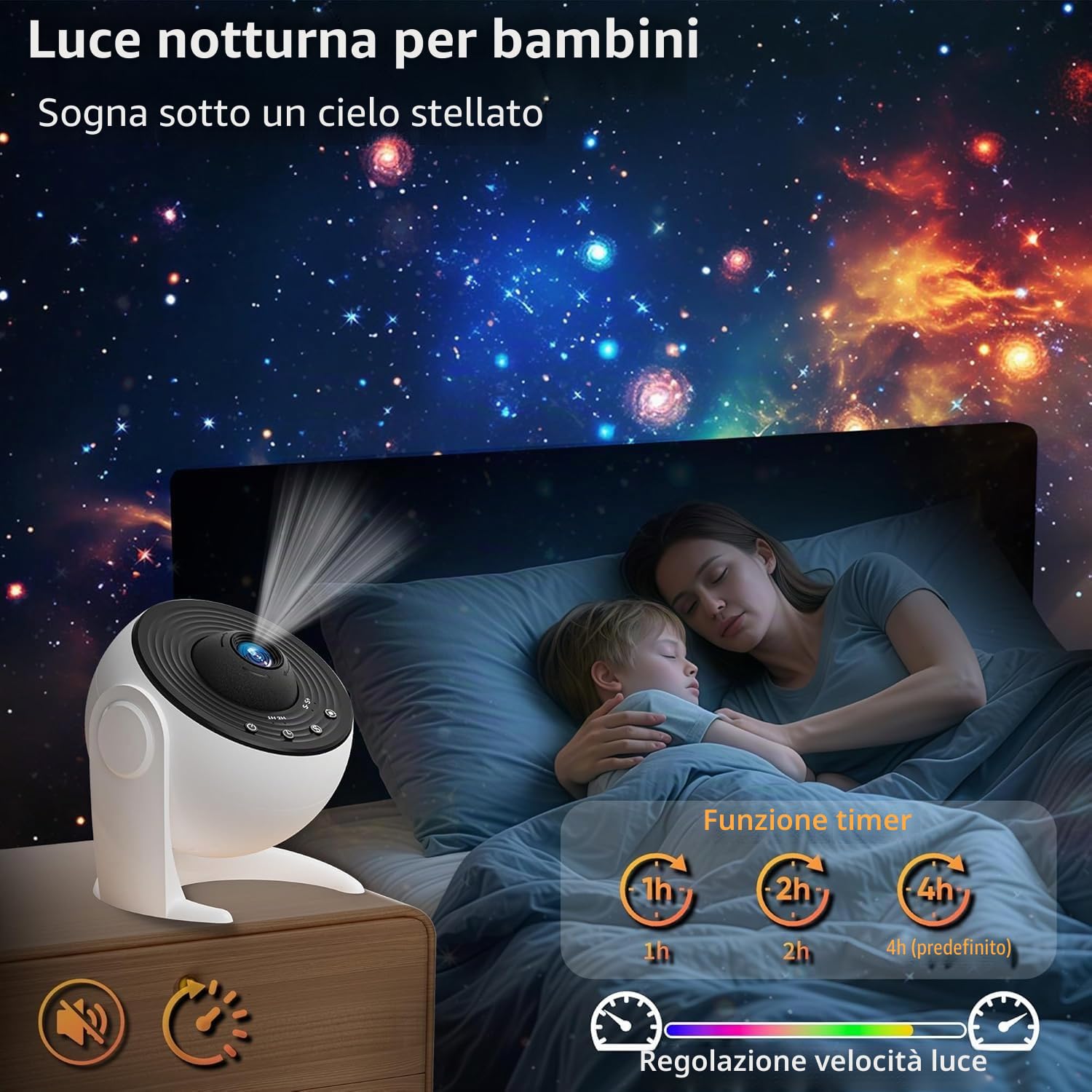 FlyLily Proiettore Stelle Soffitto, luce notturna bambini 13 In 1, Proiettore Stelle Soffitto Con Timer, Lampada Proiettore Galassia Con Ruotabile A 360° Per Bambini, Feste, Natale, Bianco