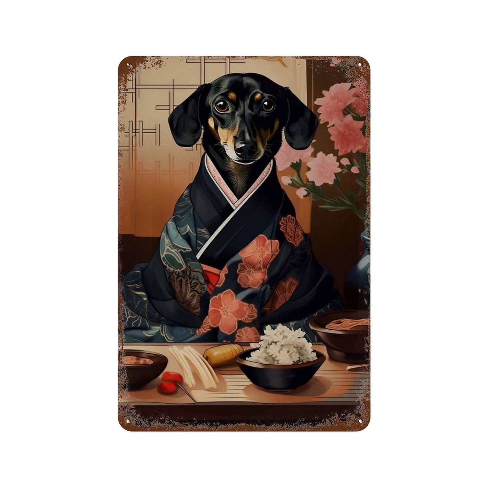 Dachshund Japanese Food Retro Metal Sign 11.8"x7.9", Rustic Home Decor for Garage, Pub Or Kitchen