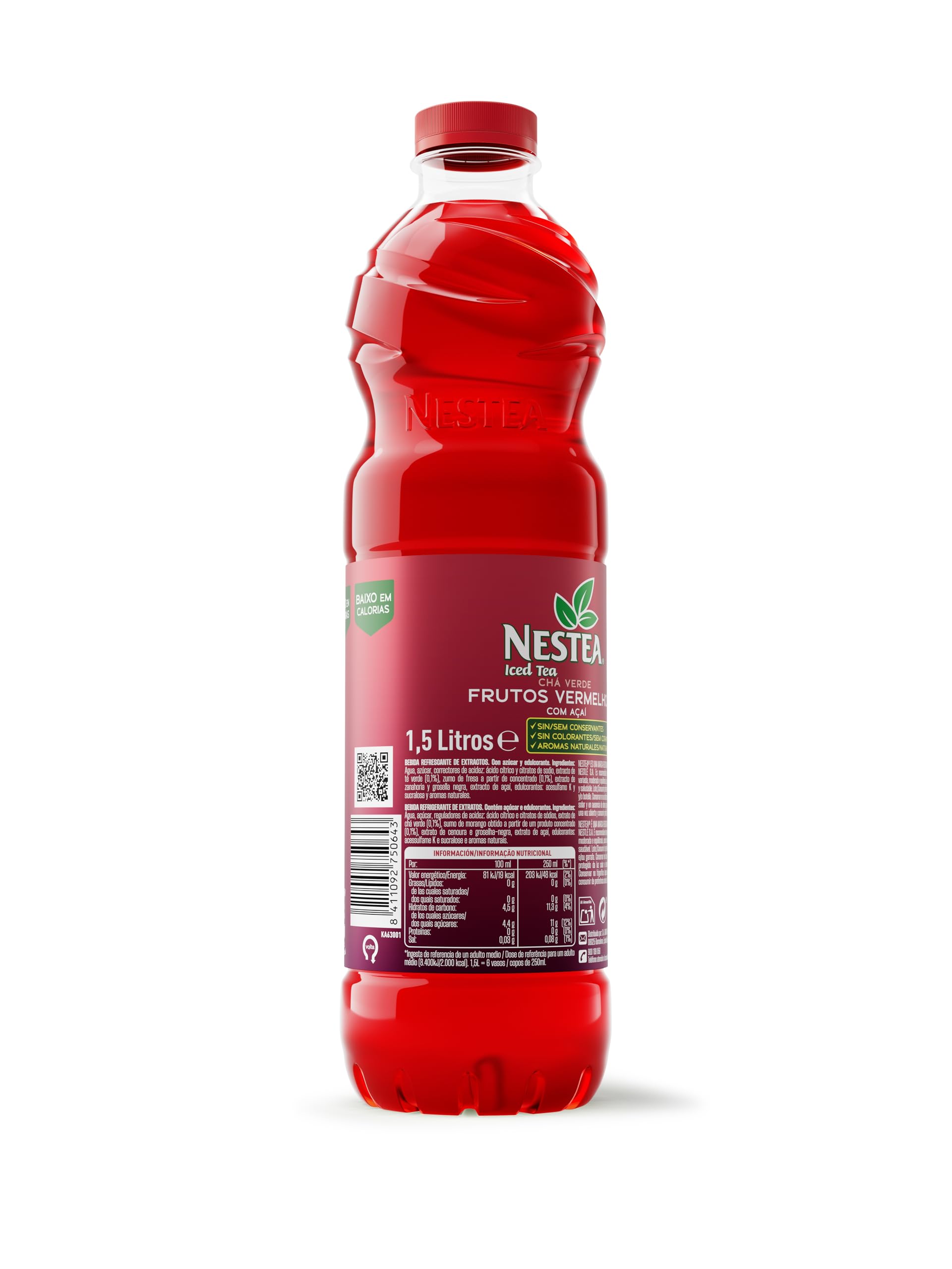 NESTEA - Frutos Rojos 1,5L x 6 Botellas | Té Refrescante con Extracto Natural | Bebida Baja en Calorías | Sabor Tropical y Equilibrado | Ideal para Tomar Muy Frío