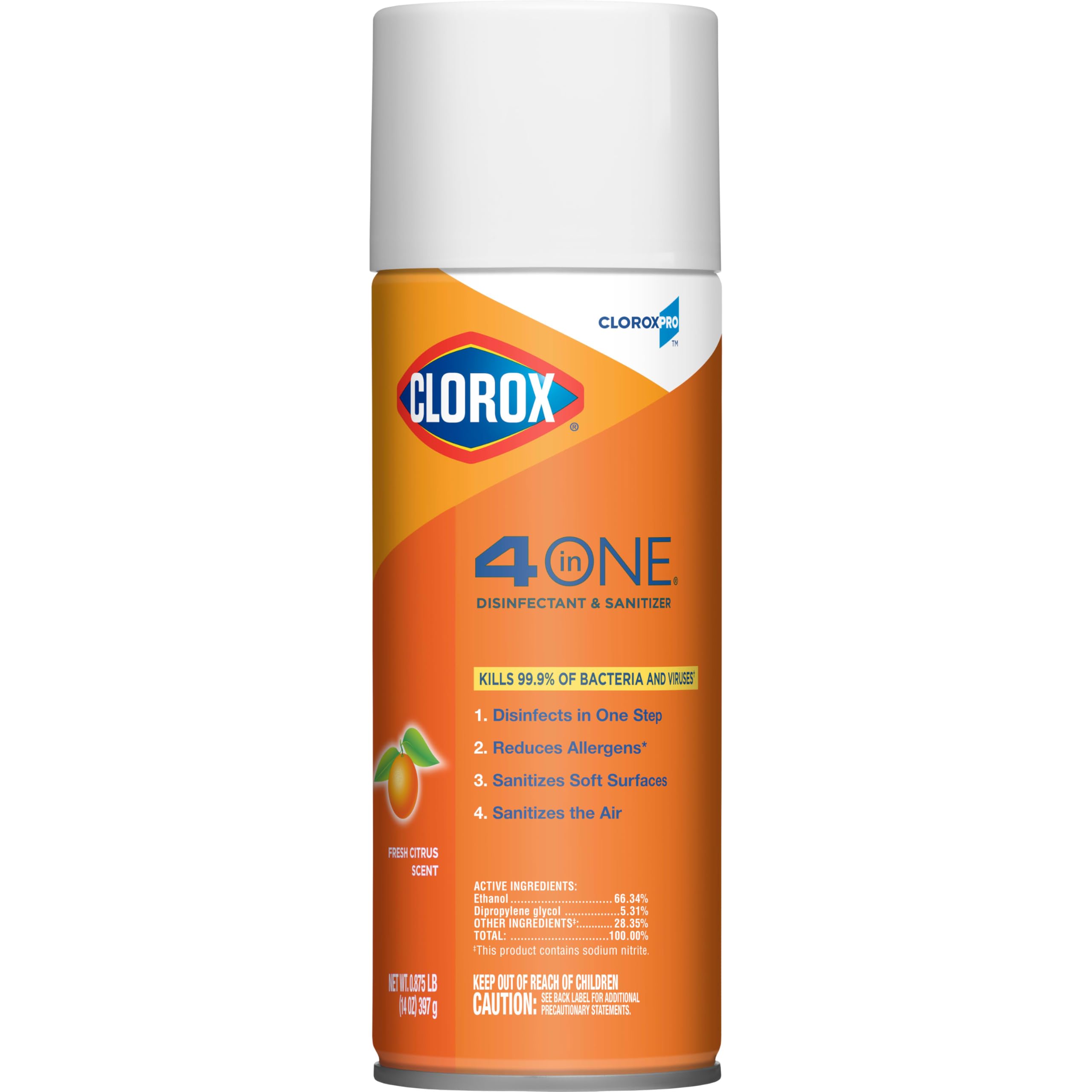 Clorox 4 in One Disinfectant & Sanitizer, Citrus, 14 Ounce Can
