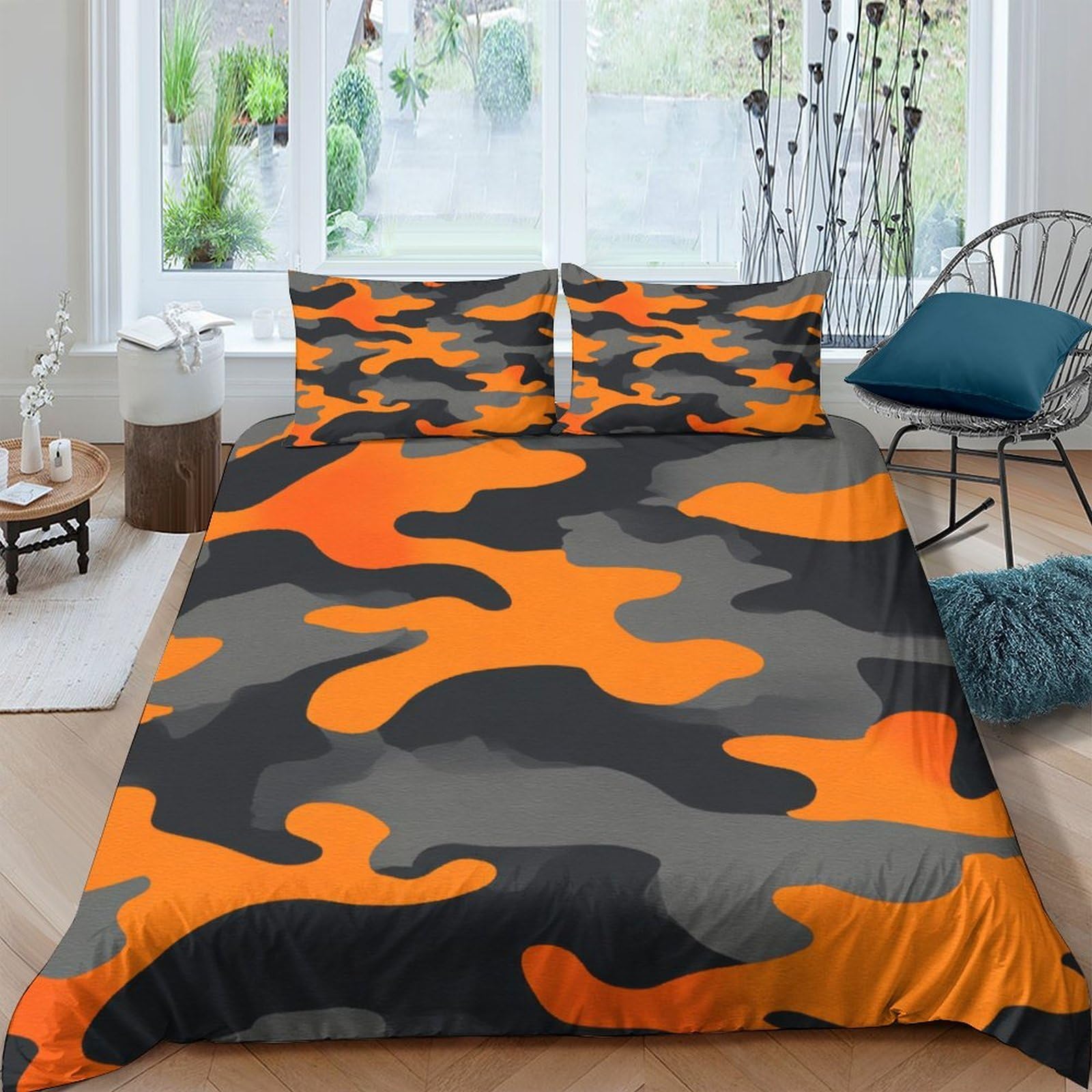 Ctjqhvkz Style-5 3D Printed Orange Camouflage Fitted Sheet Microfiber Soft Mattress Cover For Bedroom Guest Room Dorm Decor Protection Single（135X200cm）