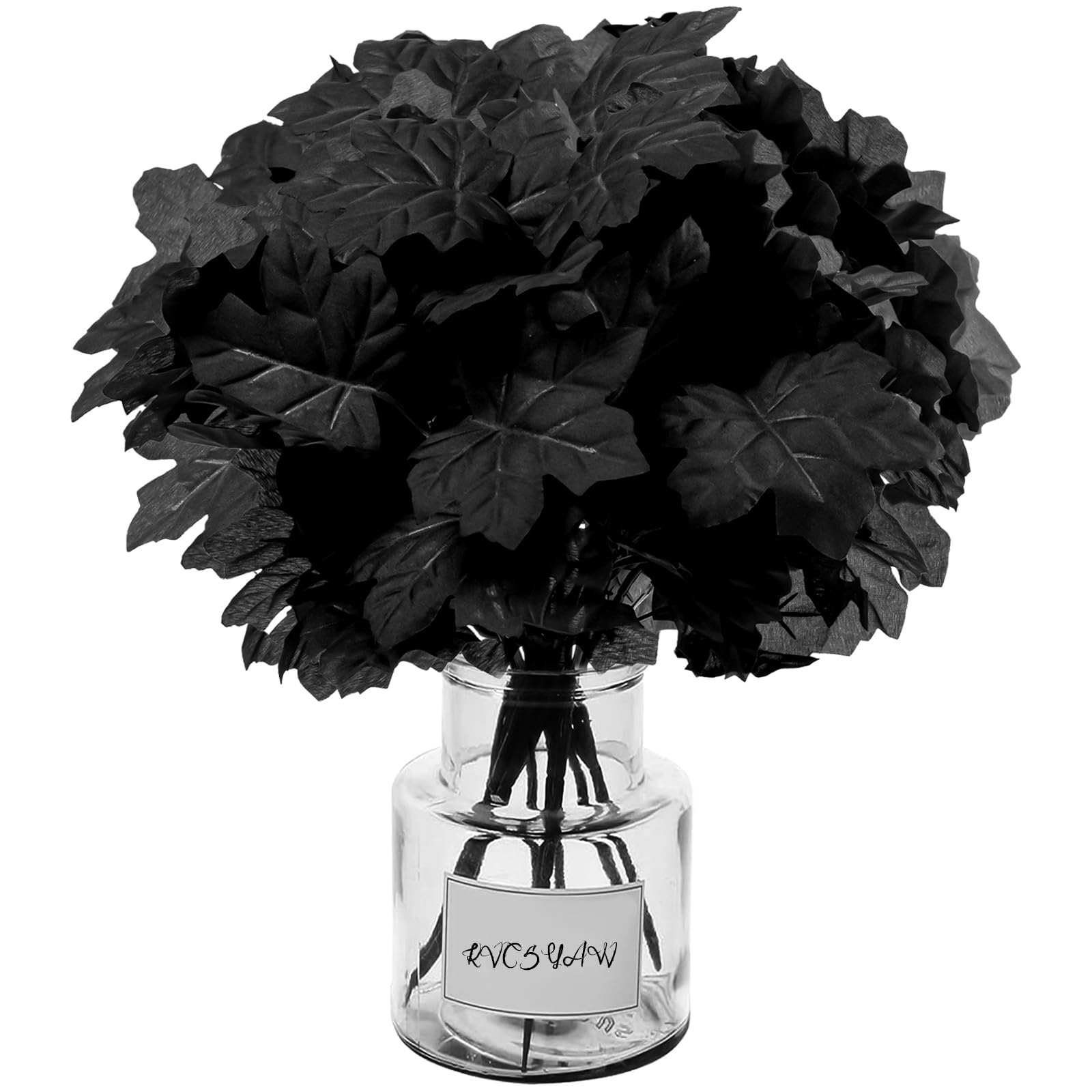 KVCSYAW 2 Pack Artificial Black Maple Leaf Branches, Halloween Fake Maple Leaf Flower, 15 Inch Black Artificial Flower Bouquet Branches for Wedding Table Centerpiece Halloween Home Decor