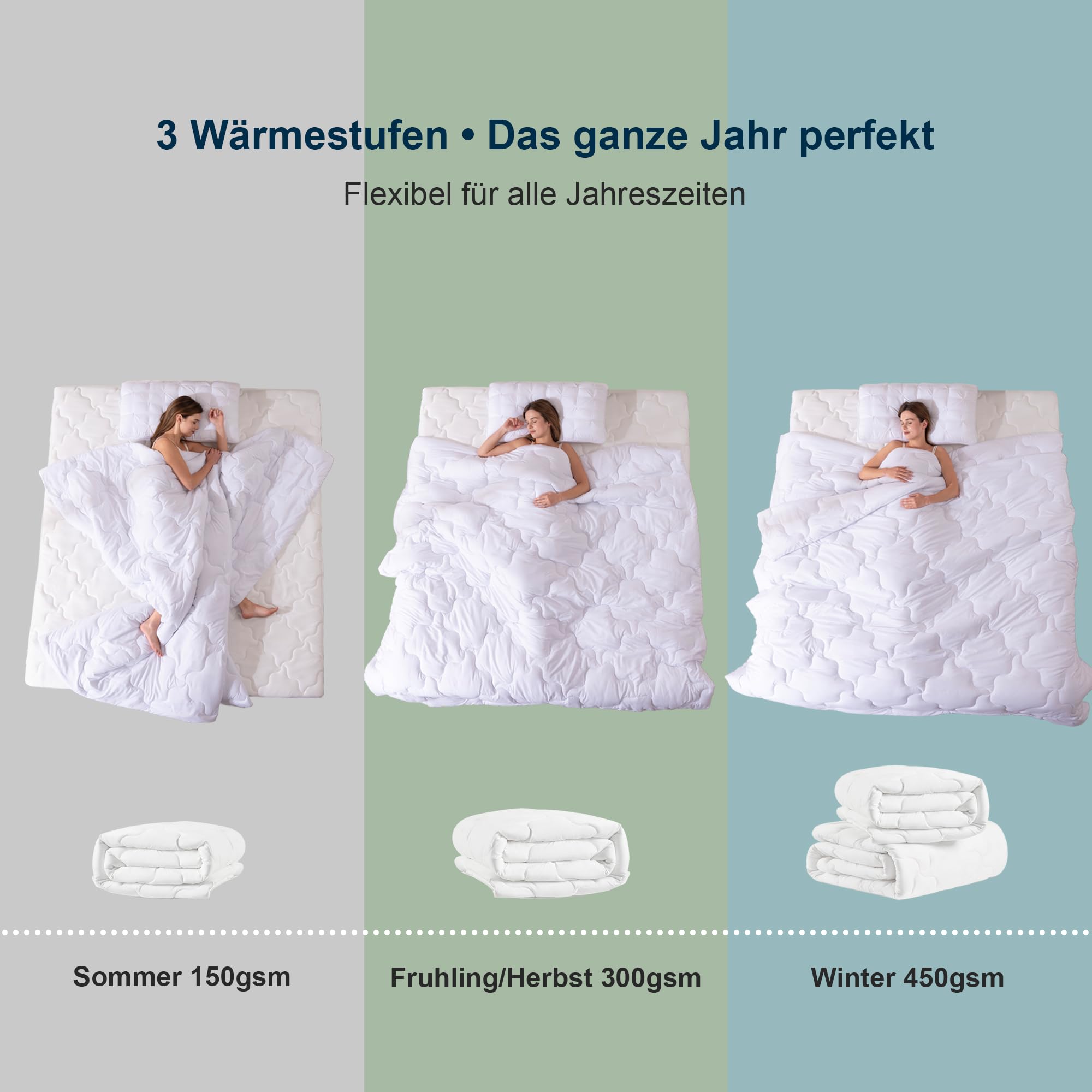 Waxberry 4 Jahreszeiten Bettdecke 135x200, 2 Teilig Set - Winterdecke 450gsm - Ganzjahresdecke 300gsm + Sommerdecke 150gsm, Weiche Steppdecke Waschbar Anti-Allergisch, Weiß - 2
