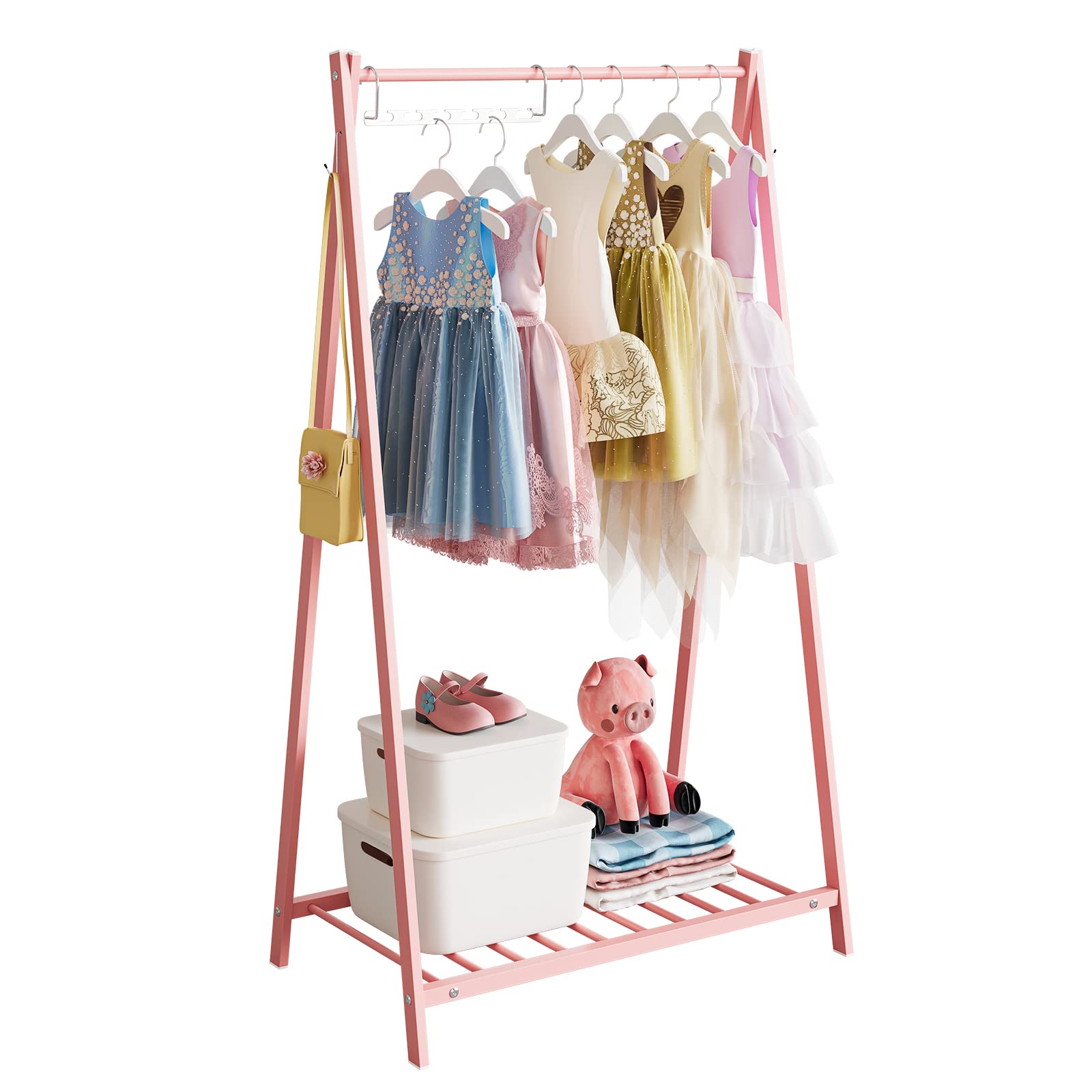 Bestier Pink Clothing Rack, Kids Clothing Rack with Bottom Storage Shelf, Sturdy Steel Dress up Rack for Girls, Kids, Childs, Baby, Toddler (15" D x 25" W x 46" H)
