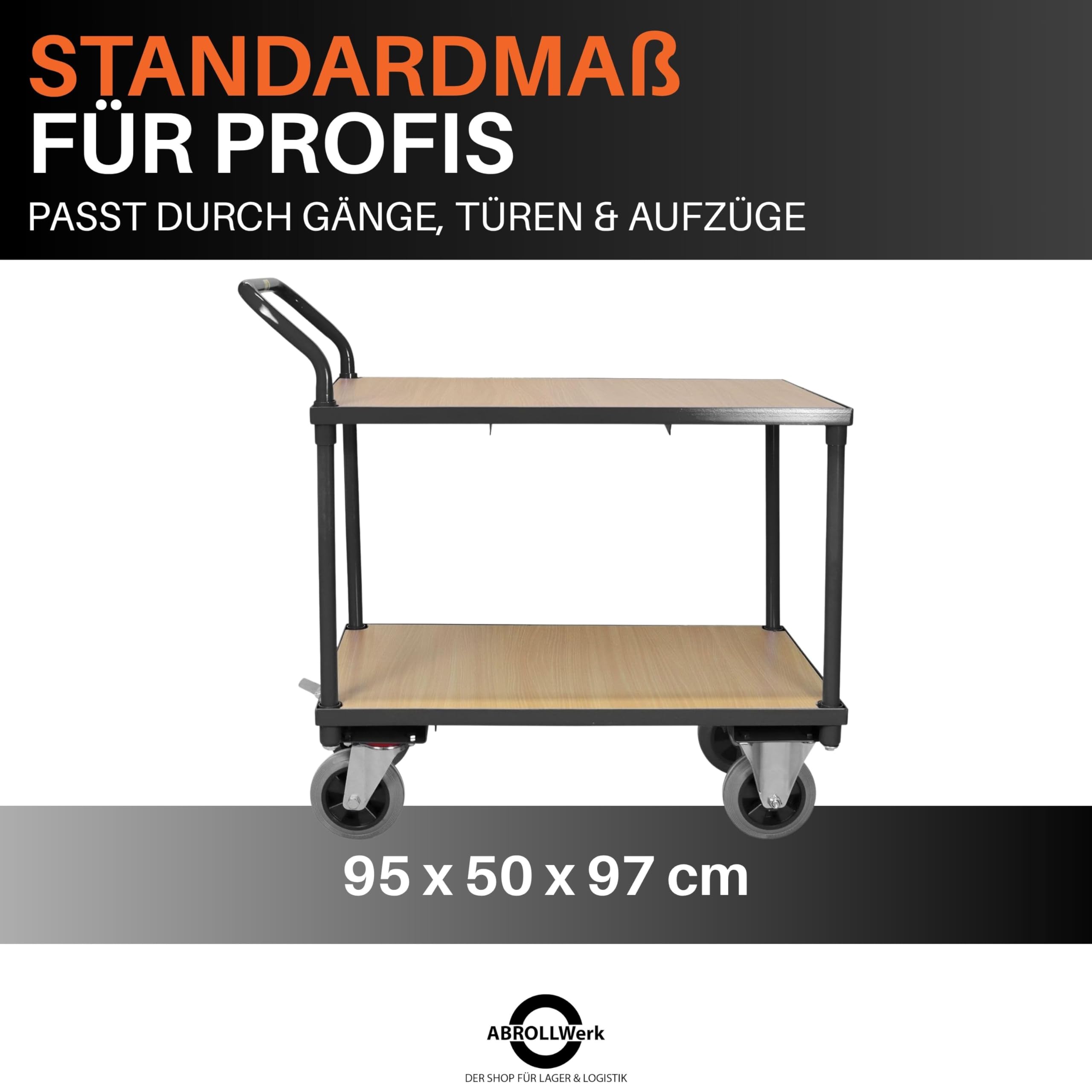 Etagenwagen schwarz 400 kg Traglast – Rollwagen mit 2 Ebenen & Vollgummireifen – Plattformwagen Stahl 95x50x97 cm – Robuster Werkstattwagen Kommissionierwagen Tischwagen (1, schwarz)