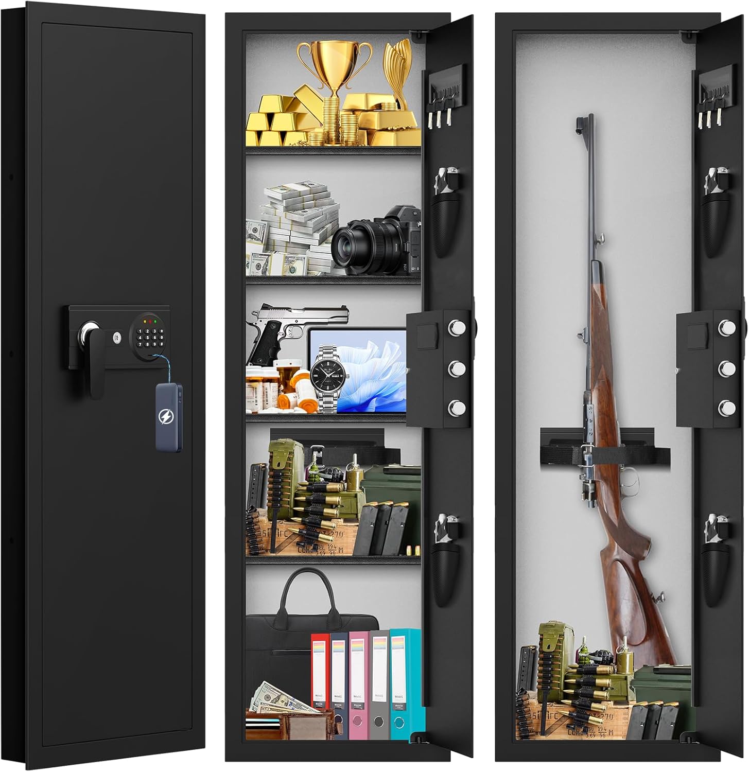 White 33.46" Tall Sturdy Wall Safes Between The Studs 16 Centers Fireproof Wall Safe Removable Shelf Combination Lock Hidden Safe Money Jewelry Passport Documents - View #10