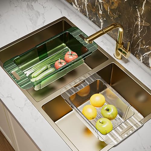 Miniatura 1 de Colador para colgar sobre el fregadero, coladores y coladores plegables para lavar verduras, colador plegable para fregadero de cocina (verde