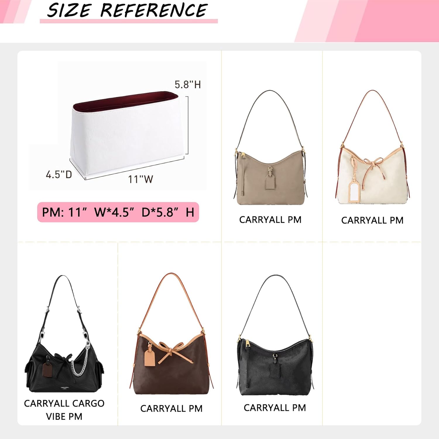 Dupontpaper Carryall PM Tote Bag Organizer Insert, Lightweight Portable Purse Organizer Insert Compatible with Lv Carryall, Purse Inner for Luxury Handbag & Tote Shaper(PM, White-red) - Image 3