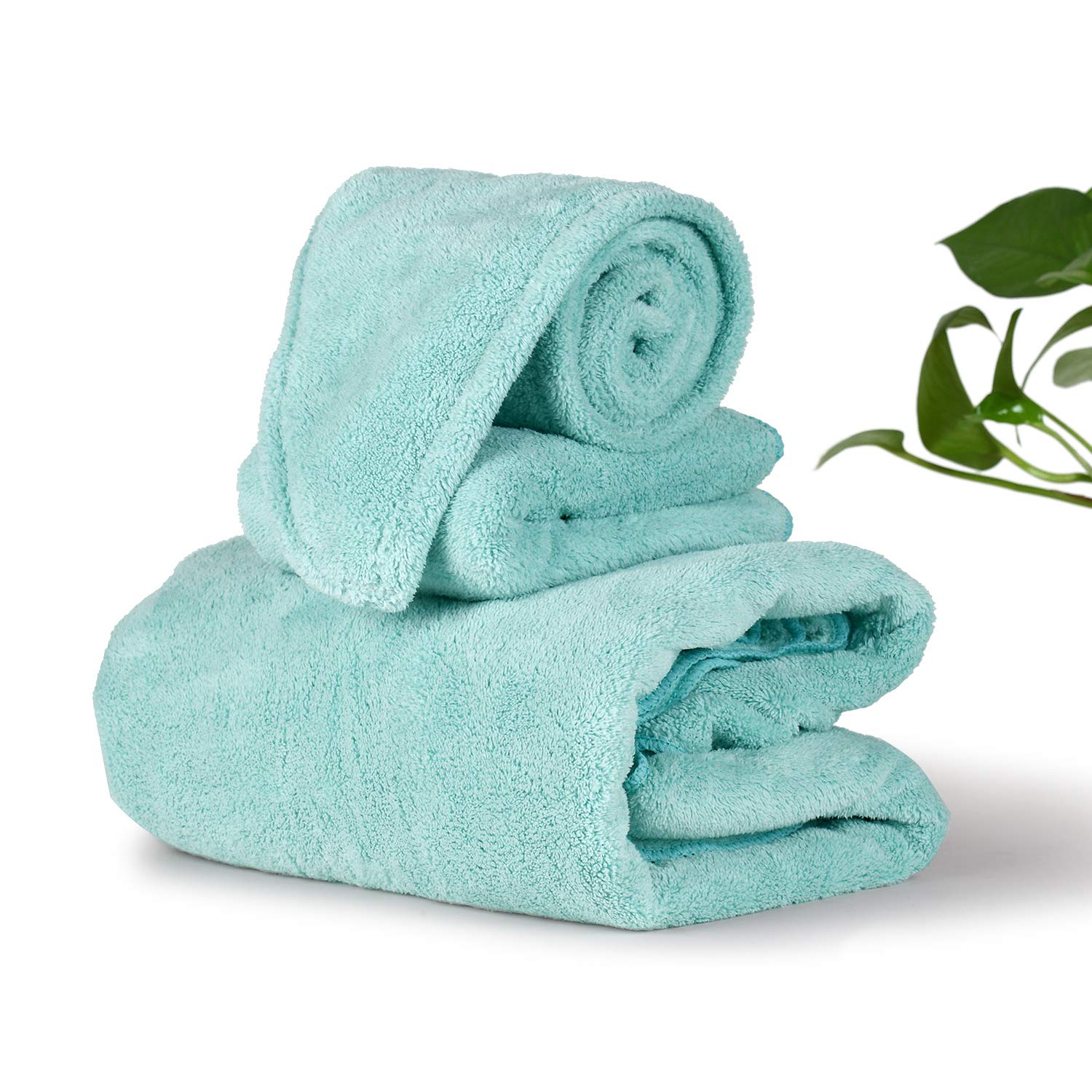 AzWeiler Luxury Towel Set with Bath Towel, Hand Towel, and Shower Cap Wrap, Ultra Plush Cotton Softness, Premium Hotel Quality with Decorative Color, Super Absorbent (Mint Green)