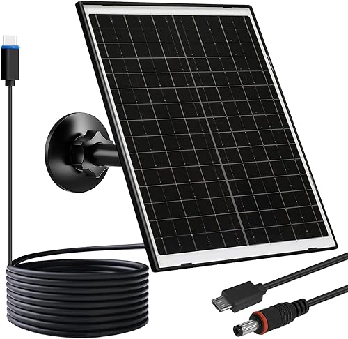 FUTUREZEN Panel solar de 10 W para cámara de seguridad, cámara de sendero, dispositivo tipo C, cargador solar con USB-C, puerto micro USB y CC de
