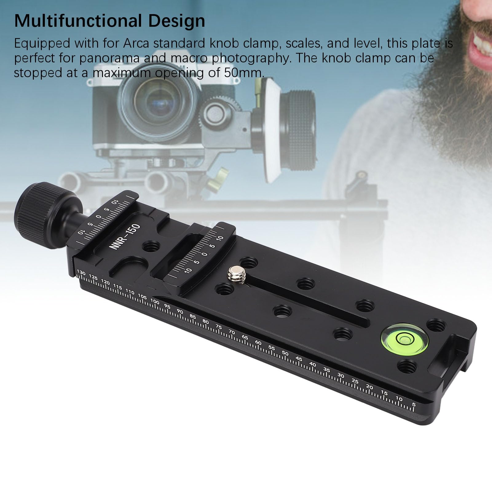 Jectse Glissière Nodale de Rail de Caméra, Pince de Plaque à Dégagement Rapide de 150 Mm avec Trou de Vis de 1/4 Po, Compatible Arca pour la Photographie Macro Panoramique