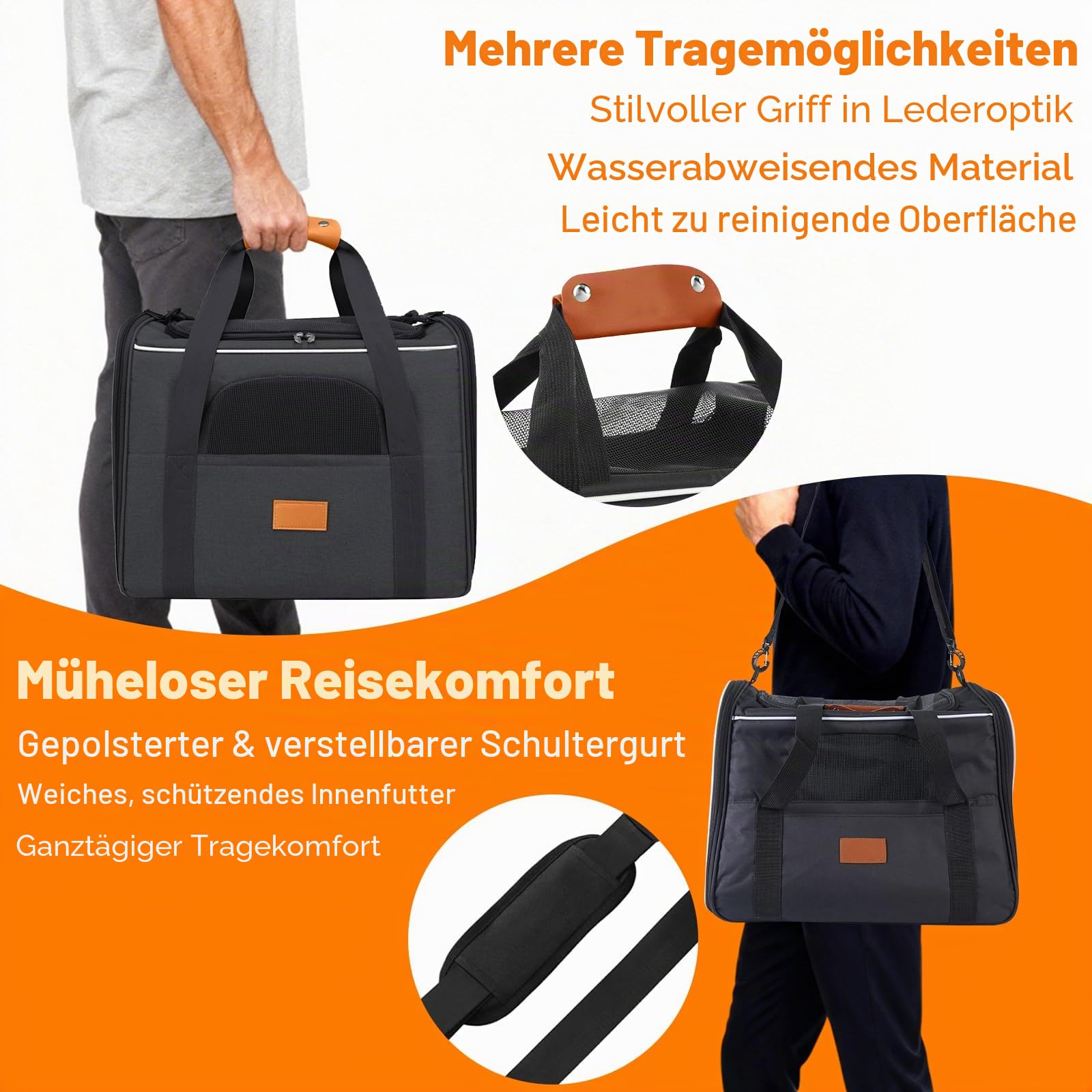 Faltbar Transportbox Katzen, Katzentransportbox mit Sicherheit Reißverschlüsse, Napf, Wendekissen, Katzen Transportboxen für kleine bis mittelgroße Katzen und Welpen bis 7 kg
