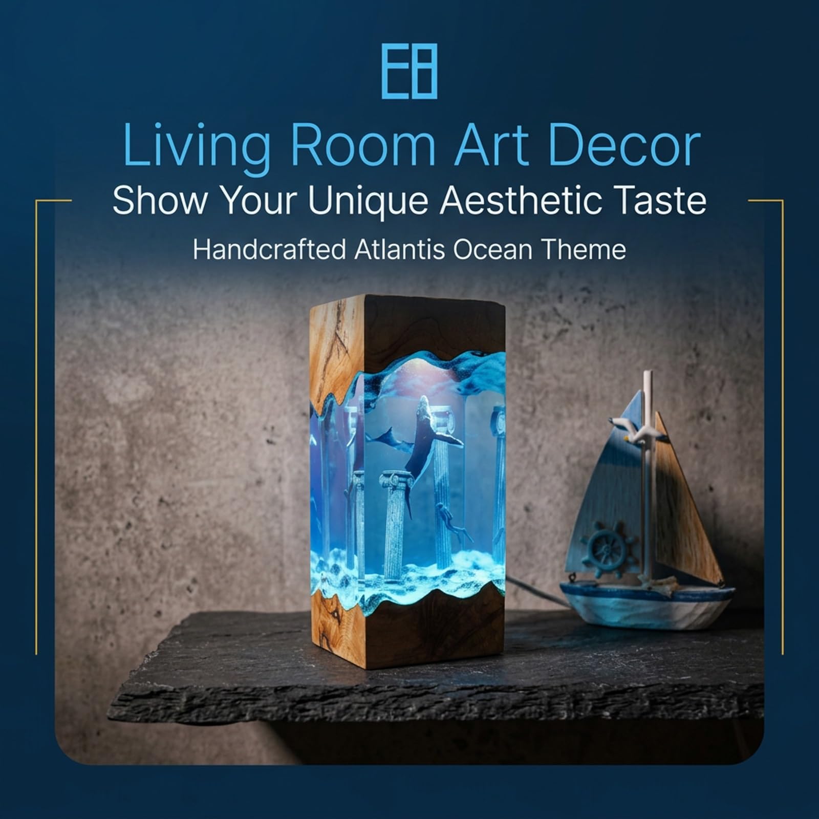 Lámpara Nocturna de Resina Epoxi con Escena Submarina 3D