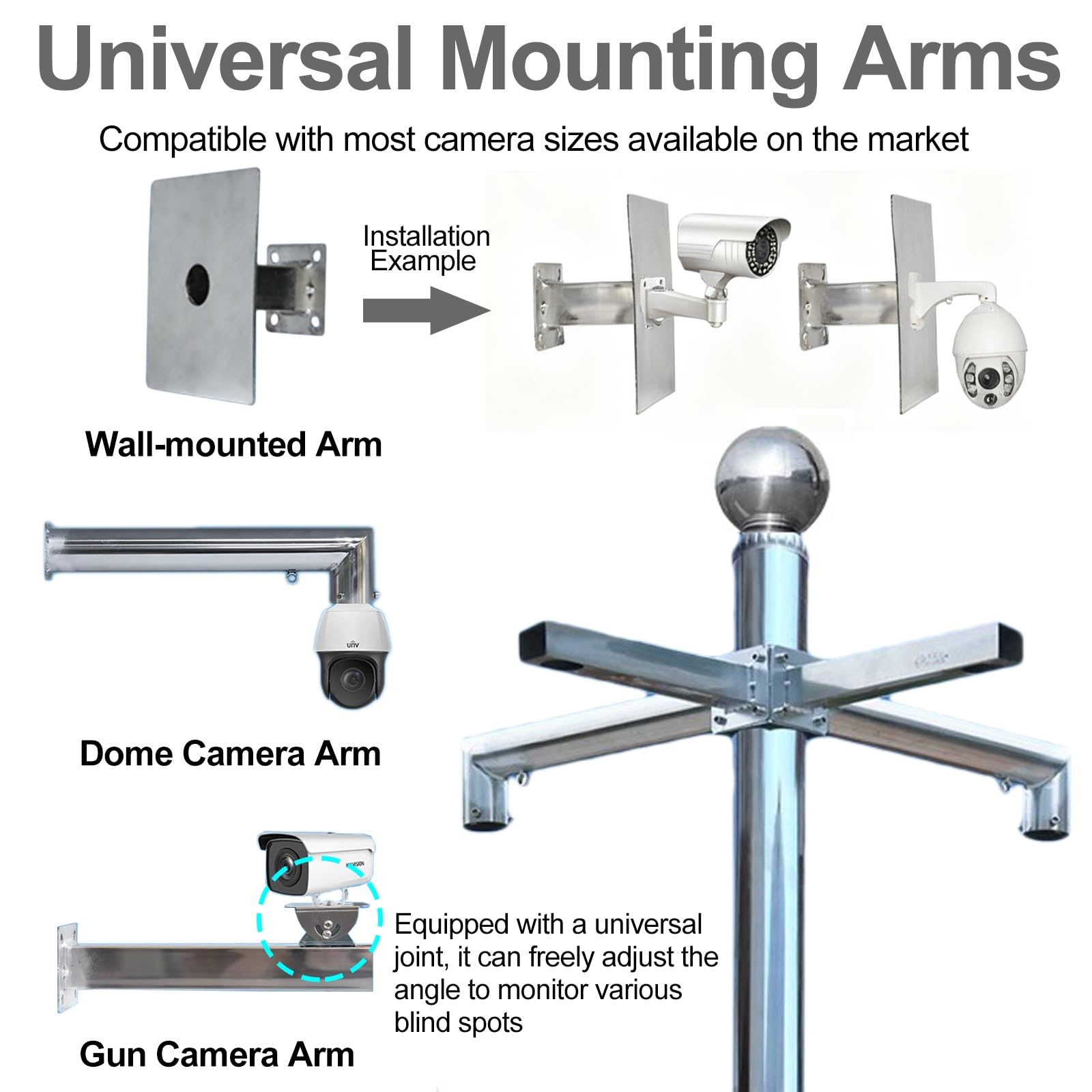 ERRULAN Staffa per Telecamera Esterna Palo di sorveglianza in Acciaio Inossidabile per Esterni, Supporto Universale per Telecamera di Sicurezza, palo CCTV grandangolare(H 9 4/5 ft (3.0m) 2 Sections)