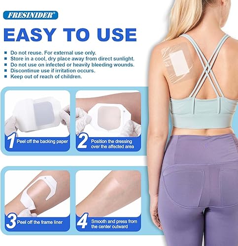 Miniatura 4 de FRESINIDER Apósito de película transparente de 4 x 4.75 pulgadas (paquete de 20) - Vendajes de ducha impermeables, cubierta transparente