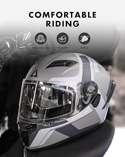 Miniatura 4 de TRIANGLE Casco de motocicleta de cara completa para adultos, hombres y mujeres, doble visera con protector solar interno aprobado por DOT