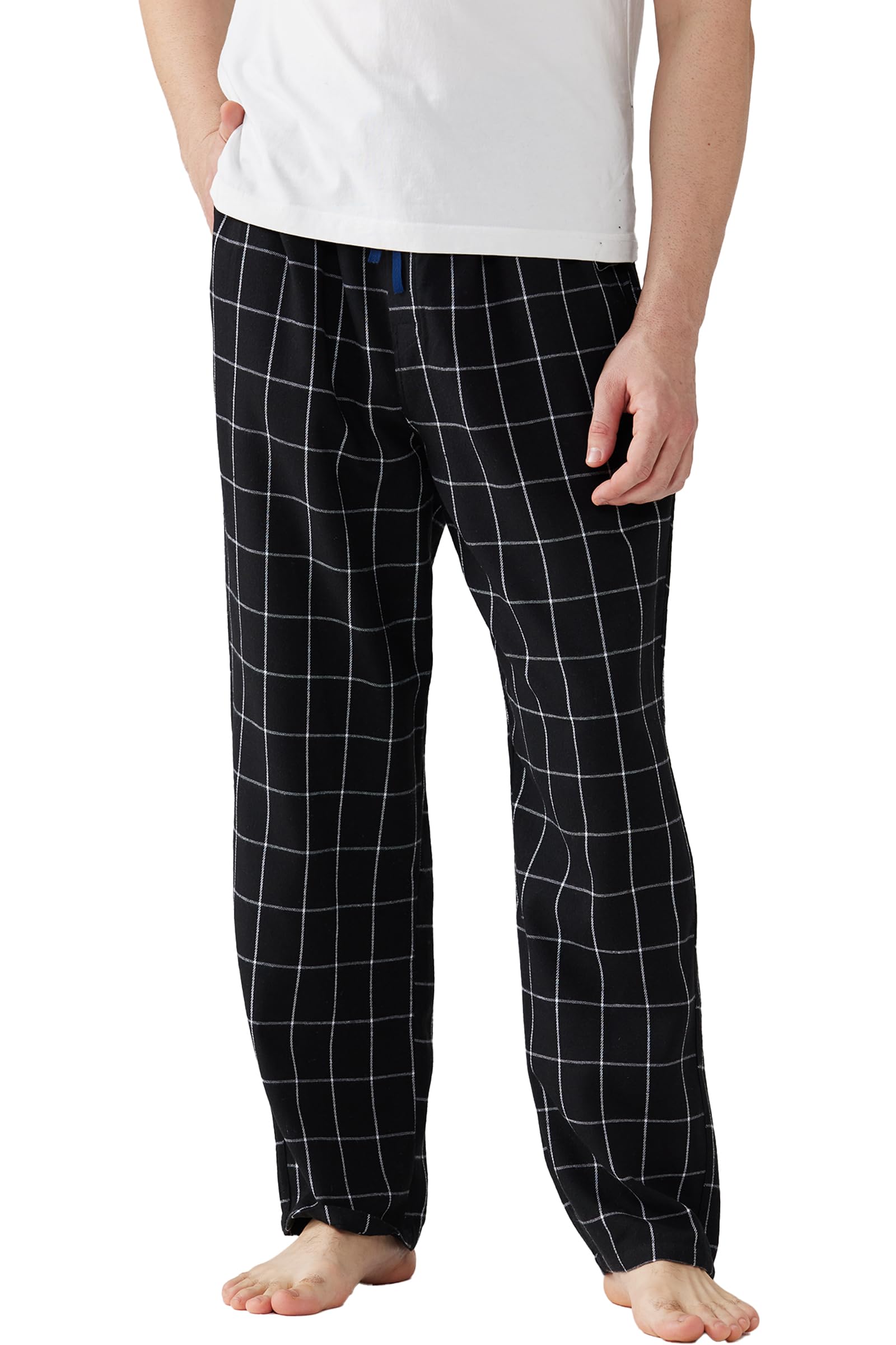 Mens Flannel Cotton Plaid Sleep Lounge Pants Pyjama Bottoms with Pockets and Button Fly Black Plaid, XL-image-47