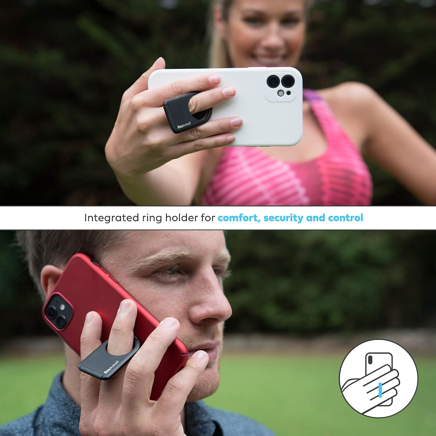 phonetag - Mobile Cell Phone Kickstand & Ring Holder, Stand Your Phone In Portrait & Landscape With The Finger Ring Grip Holder, Use On Magnetic Car Mounts, Compatible With Most Smartphones, Rose Gold