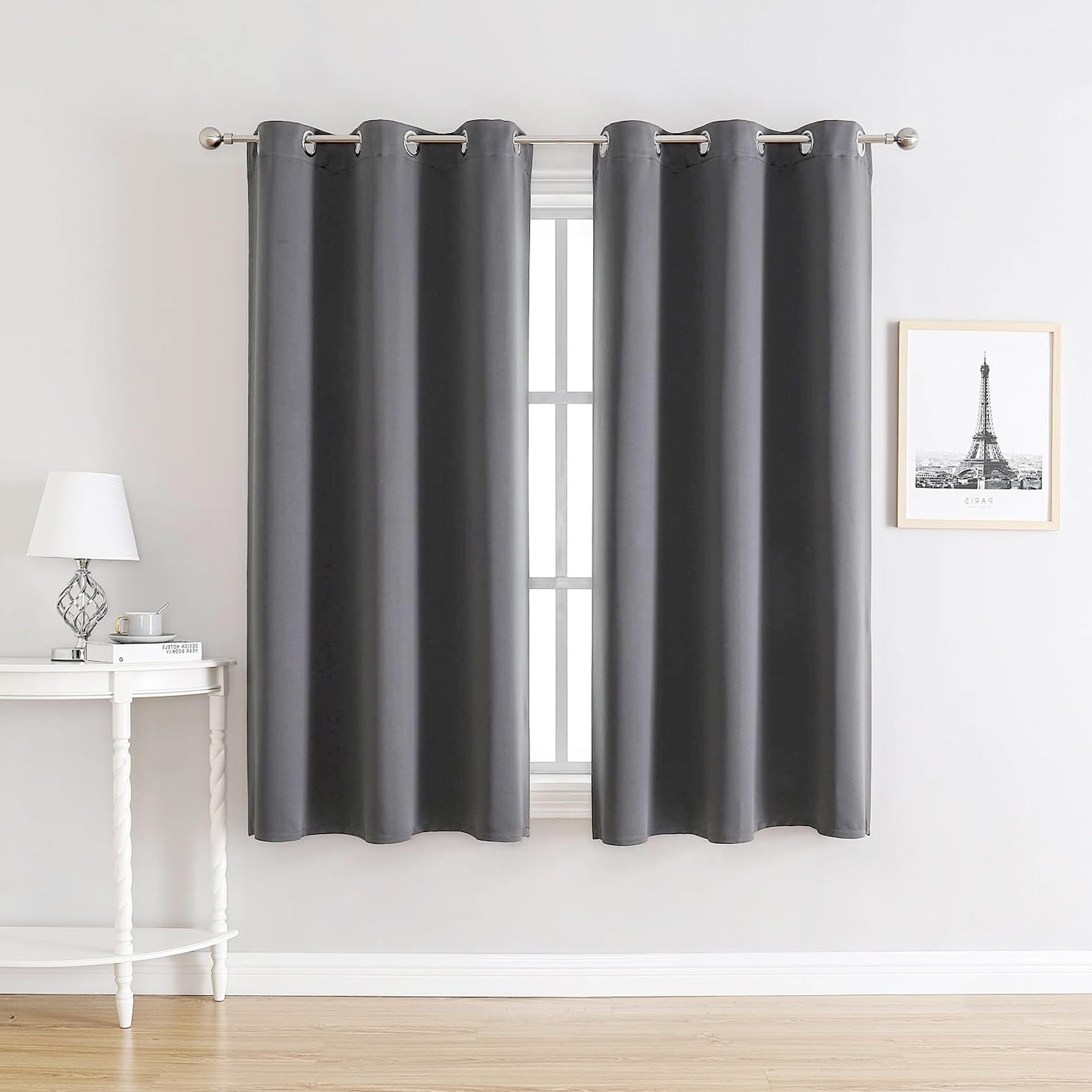 Vorhänge Blickdicht mit Ösen 120 x 70 cm Thermo Vorhang Gegen Kälte Und Hitze Gardinen Kurz Vorhang Stores Gardine mit Ösen 2Er Set für Fenster Wohnzimmer, Hellgrau