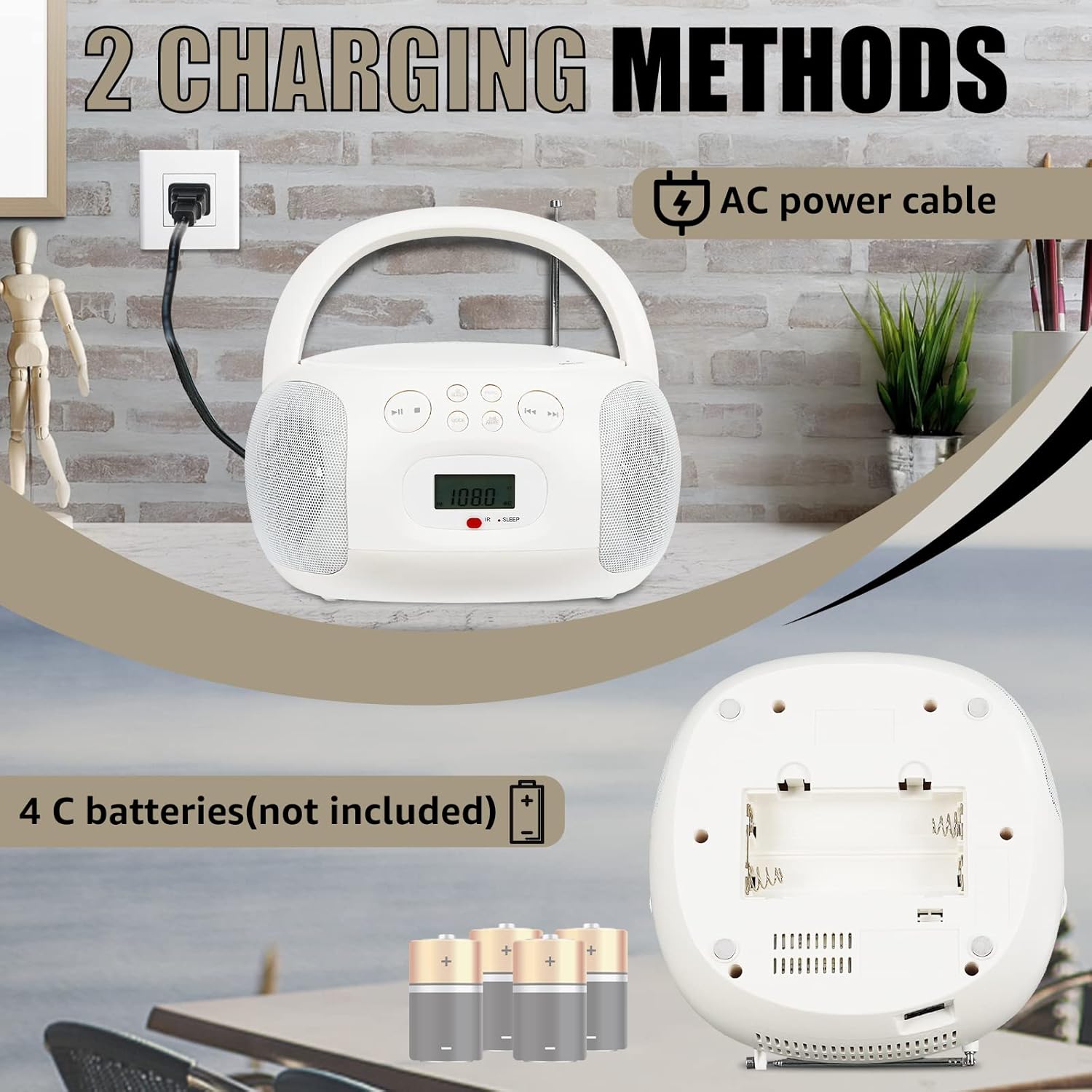 Retekess TR636 showing AC and battery charging methods