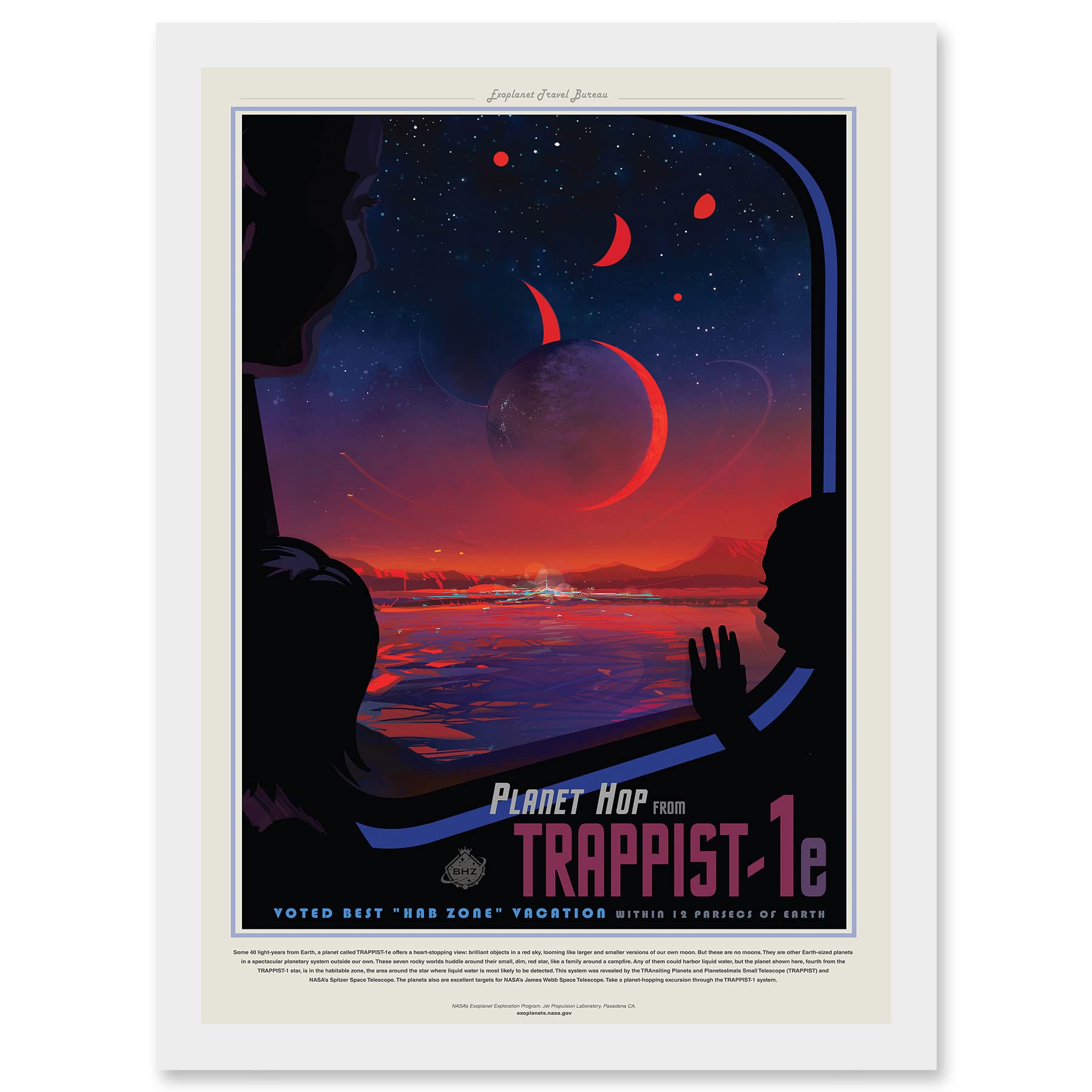 Artery8 Nasa Space Travel Advert Trappist 1E Planet Hop A4 Artwork Framed Wall Art Print