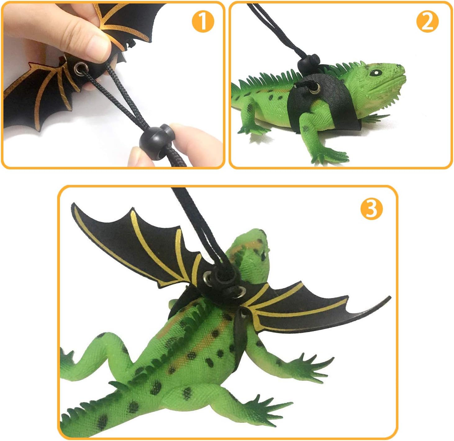 DSSPORT 3 Packs Adjustable Bearded Dragon Harness Lizard Leash with Cool Wings for Lizard Reptiles and Other Small Pet Animals