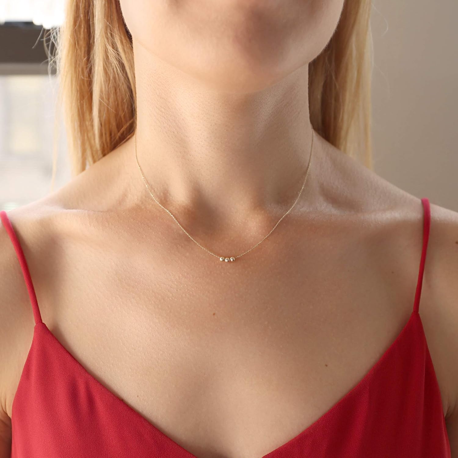 14Kイエローまたはローズゴールドビーズトリオケーブルチェーンリンク