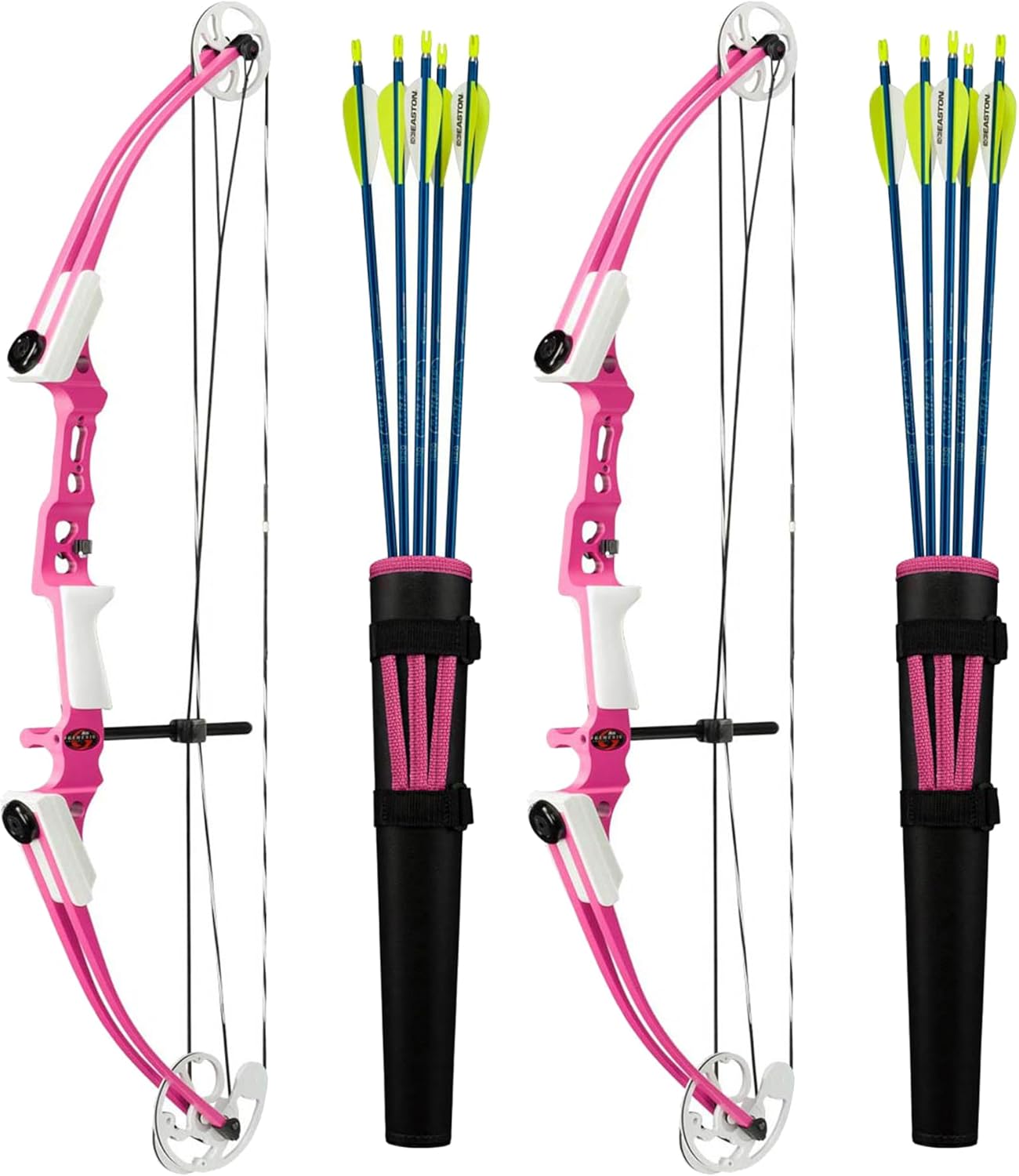 Genesis 2 Pack Mini Compound Bow and Arrow Kit, Youth Archery Set with Adjustable Riser, Draw Length, & Draw Weight for Kids, Draw Hand-Right, Pink