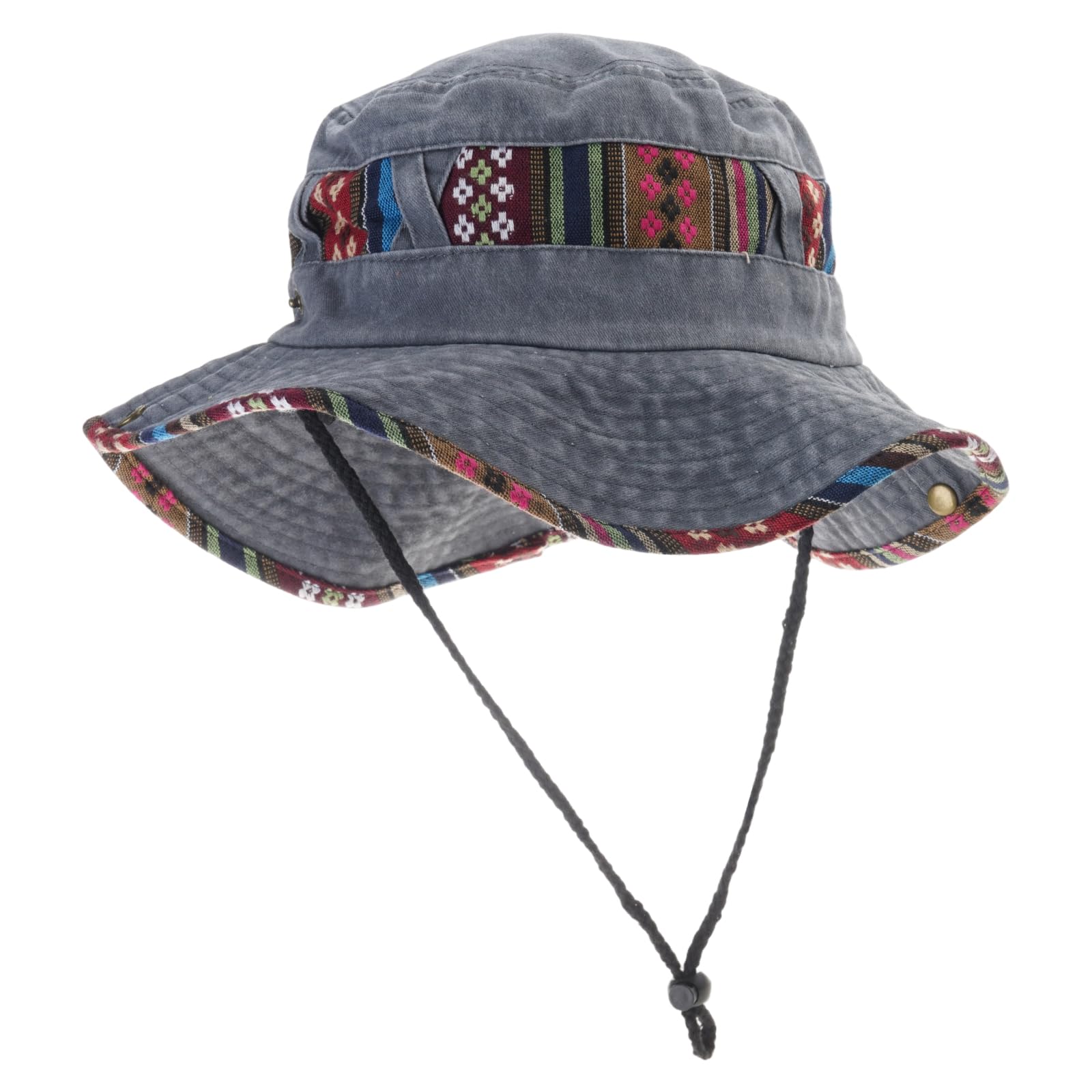 Maxtonser Stylish Ethnic Print Fisherman Hat Comfortable Cotton Blend Ventilated Design For Outdoor Festivals Travel