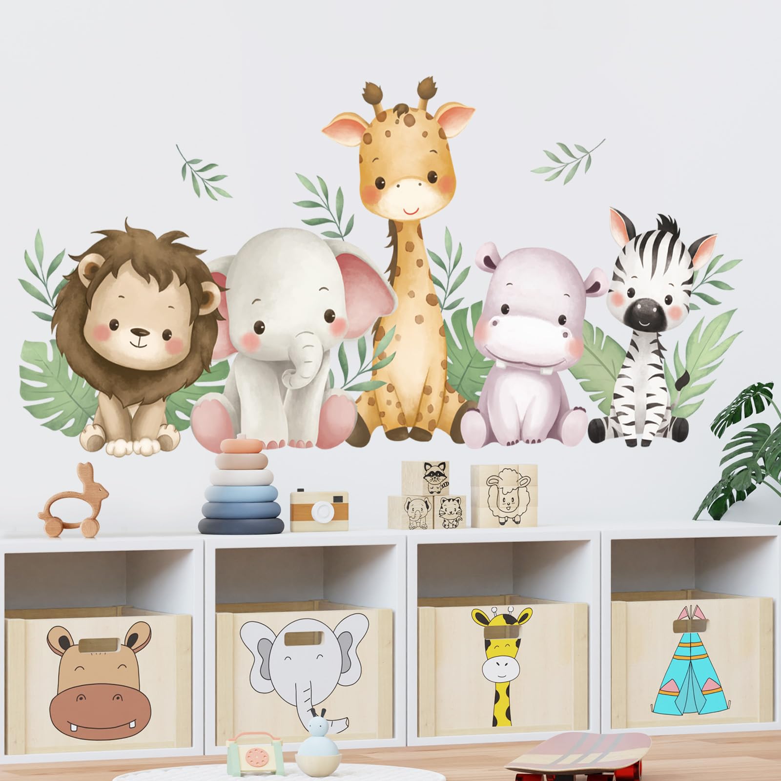 SHUCHING Jungle Animals Nursery Wall Sticker for Playroom Removable Vinyl Safari Wardrobe Decals Decor for Baby Room Bedroom - Image 3