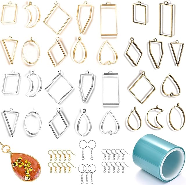 GIAK Open Bezel 55Pcs Frame Pendants Charm Geometric Hollow Trays Open Back Pendants Molds for Resin Jewellery Making Earring Pendant Necklace