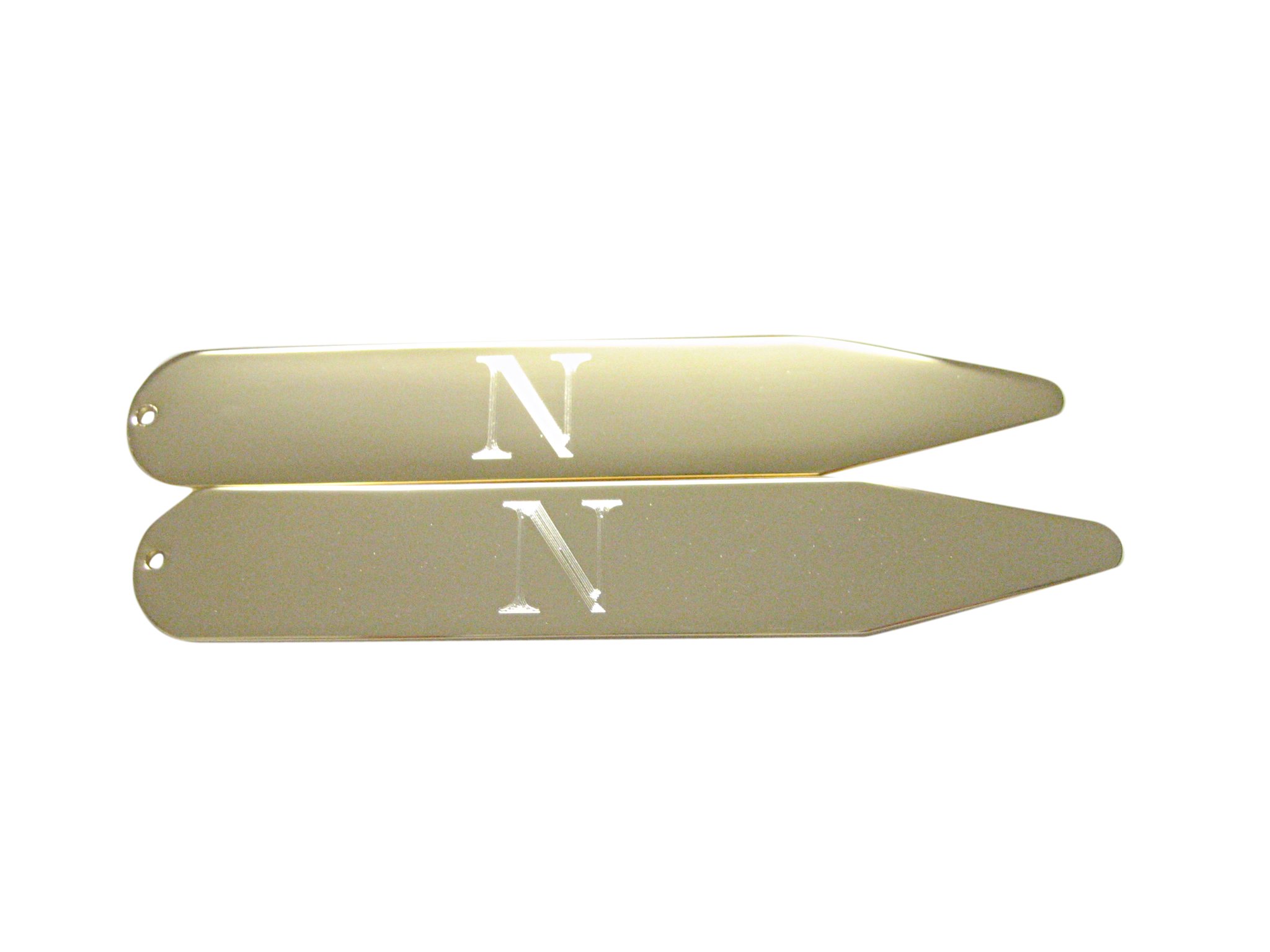 Kiola Designs Gold Toned Etched Letter N Monogram Collar Stays