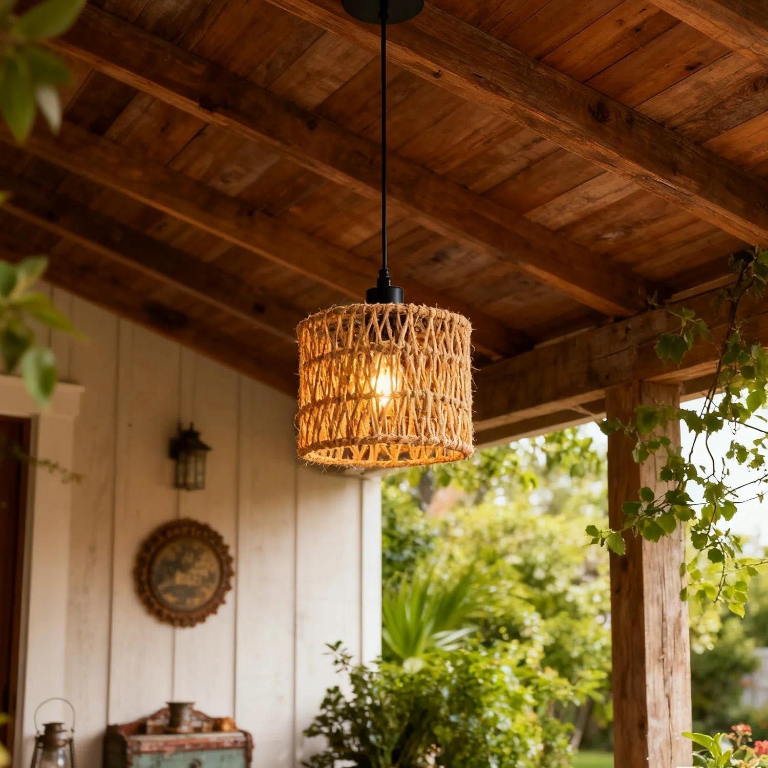 Pendant Light Hanging Lamp - Boho Farmhouse Decor Rattan Woven Lights Shade - Ceiling Light Fixtures for Kitchen Island/Dining Room/Bedroom