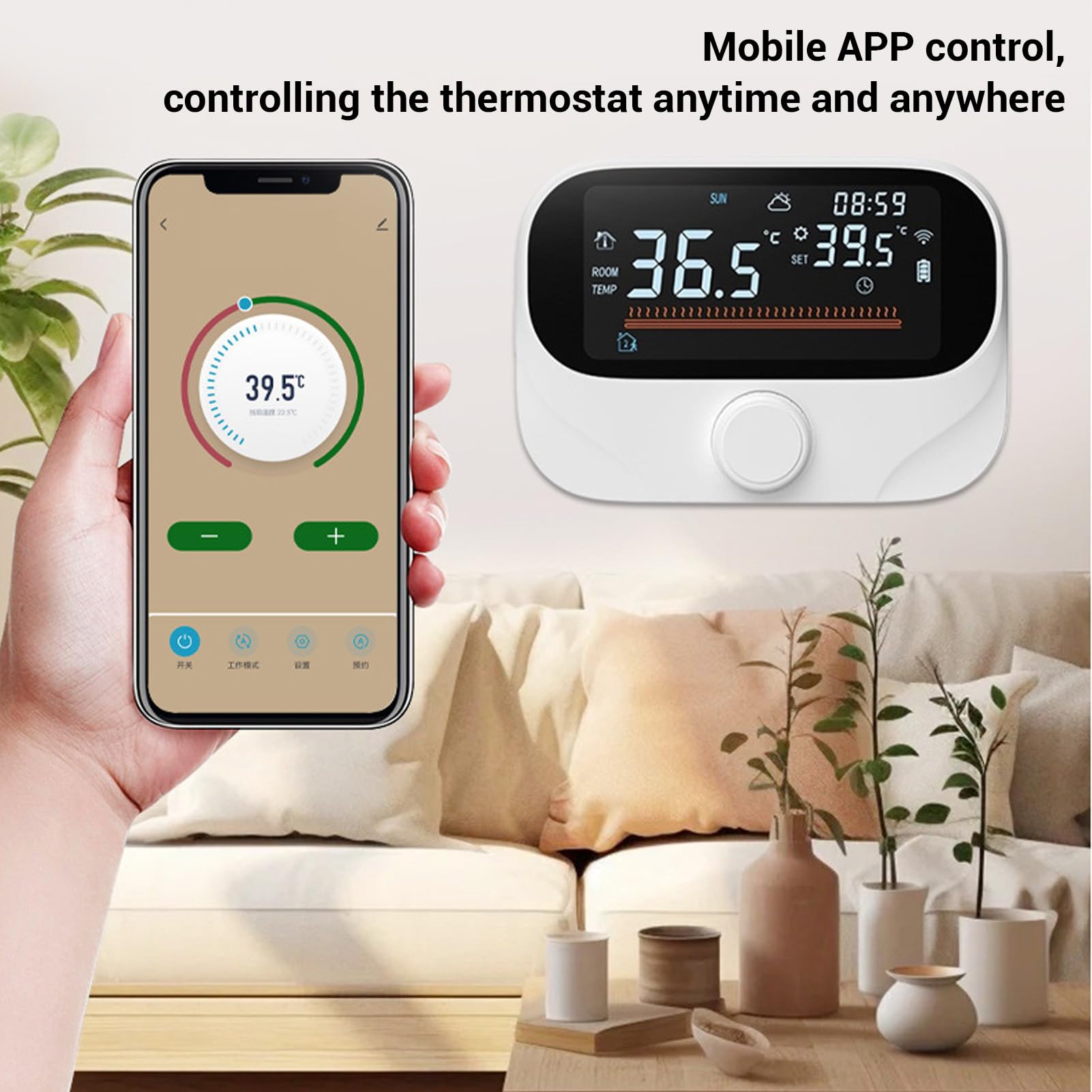 Oumefar WiFi Termostat Bojlera Termostat Pokojowy Sterownik Temperatury Programowalny Inteligentny Czas Pokrętło Obrotowe Wyświetlacz Pogody Pamięć Wyłączenia Zasilania z Odbiornikiem