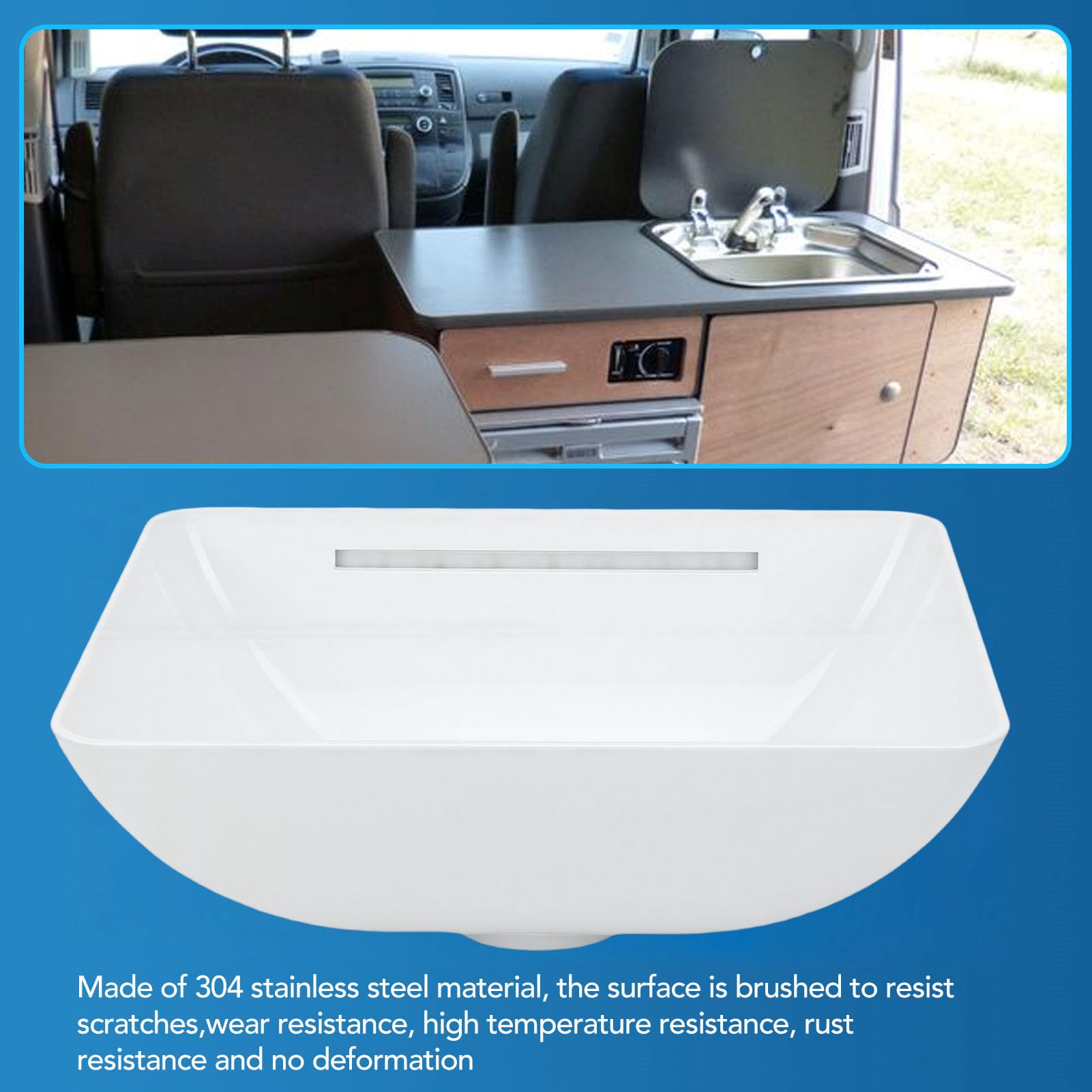 Akozon Lavabo in Acrilico per Veicoli Ricreativi, da Appoggio, con Scarico Incassato Pretagliato da 50 Mm, Ideale per Veicoli Ricreativi, Barche, Cucine e bagni.