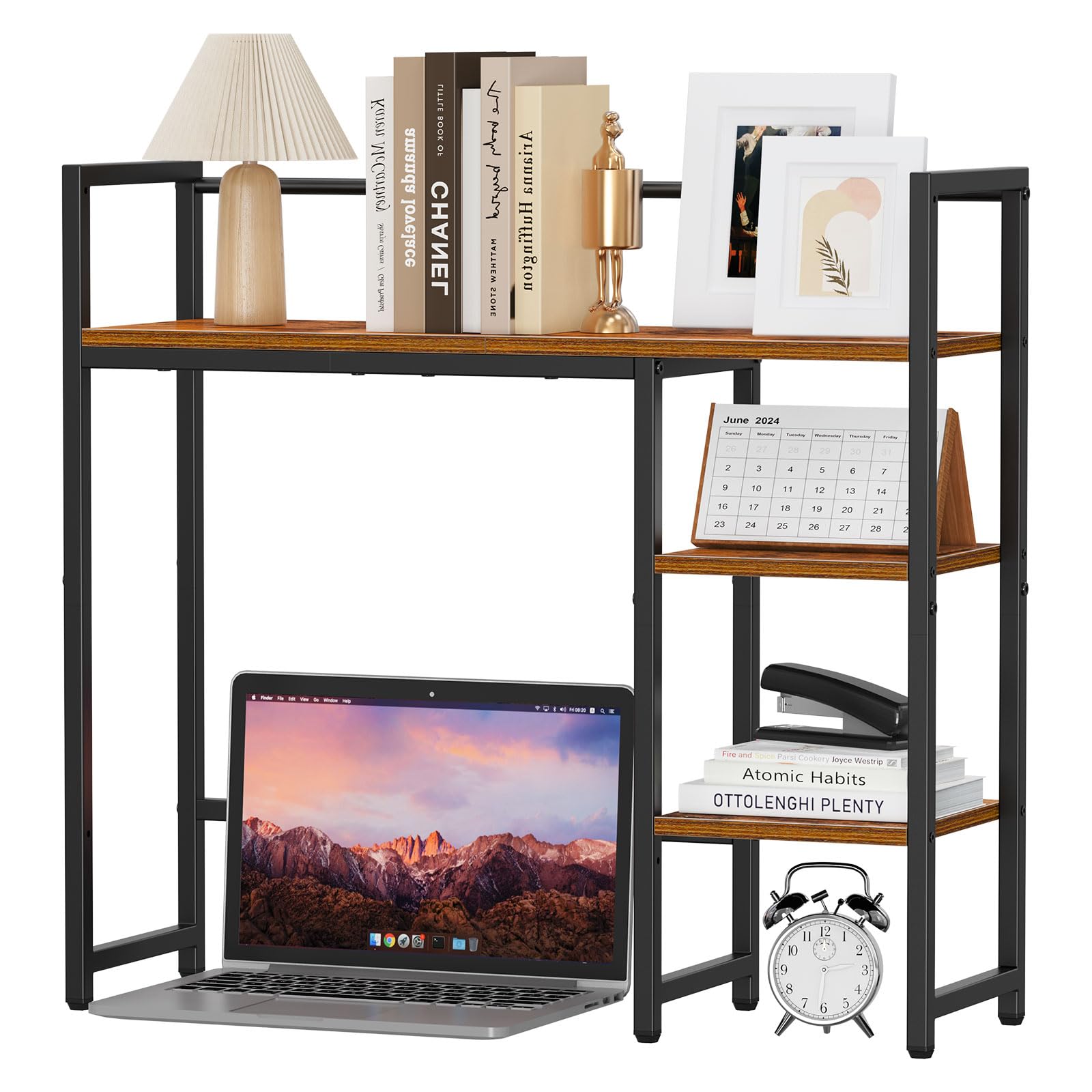 Snughome Desk Shelf, 31.9" Desktop Organizer Shelf, Desk Hutch for Computer Monitor, 4 Tier Desk Top Display Rack, Wood Desktop Bookshelf Storage Rack