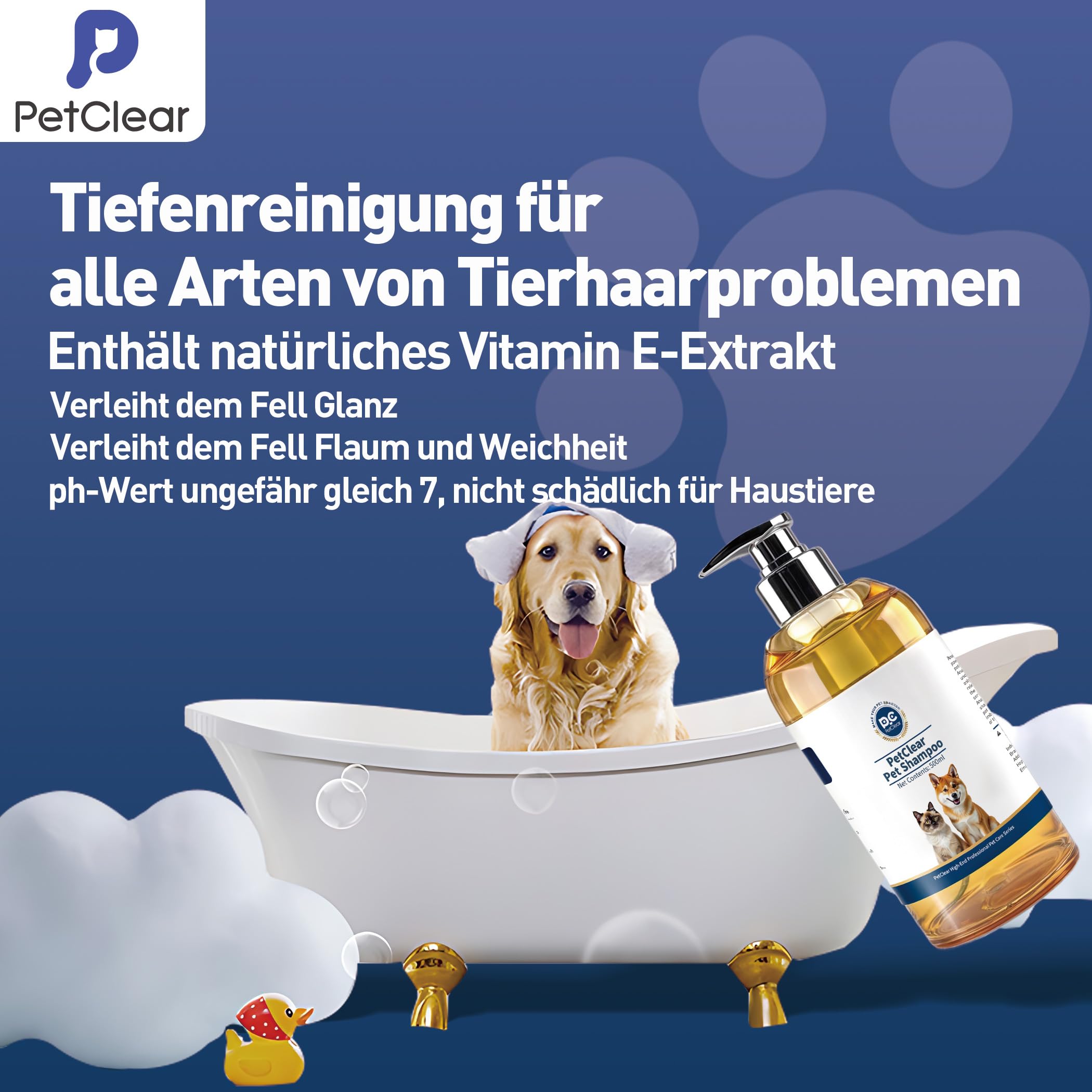 Shampoo per cani, shampoo per gatti, detergente naturale delicato per animali domestici, arricchito con vitamina E per gatti, cani e animali domestici. 500 ml (500 ml x 1)