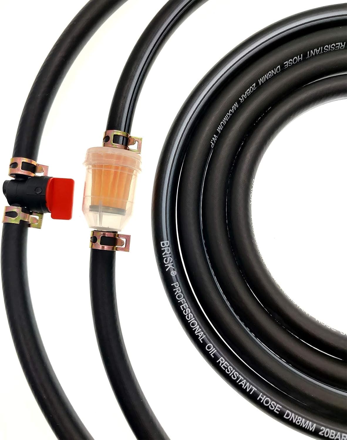 9.85 Foot 5/16 Inch ID Fuel Line Set with15 Pcs 2/5" ID Hose Clamps 2 Pcs 5/16 Inch Fuel Filters and 2 Pcs 1/4 Fuel Shut Off Valve for use in mowers tractors snow blowers dirt bikes small engines