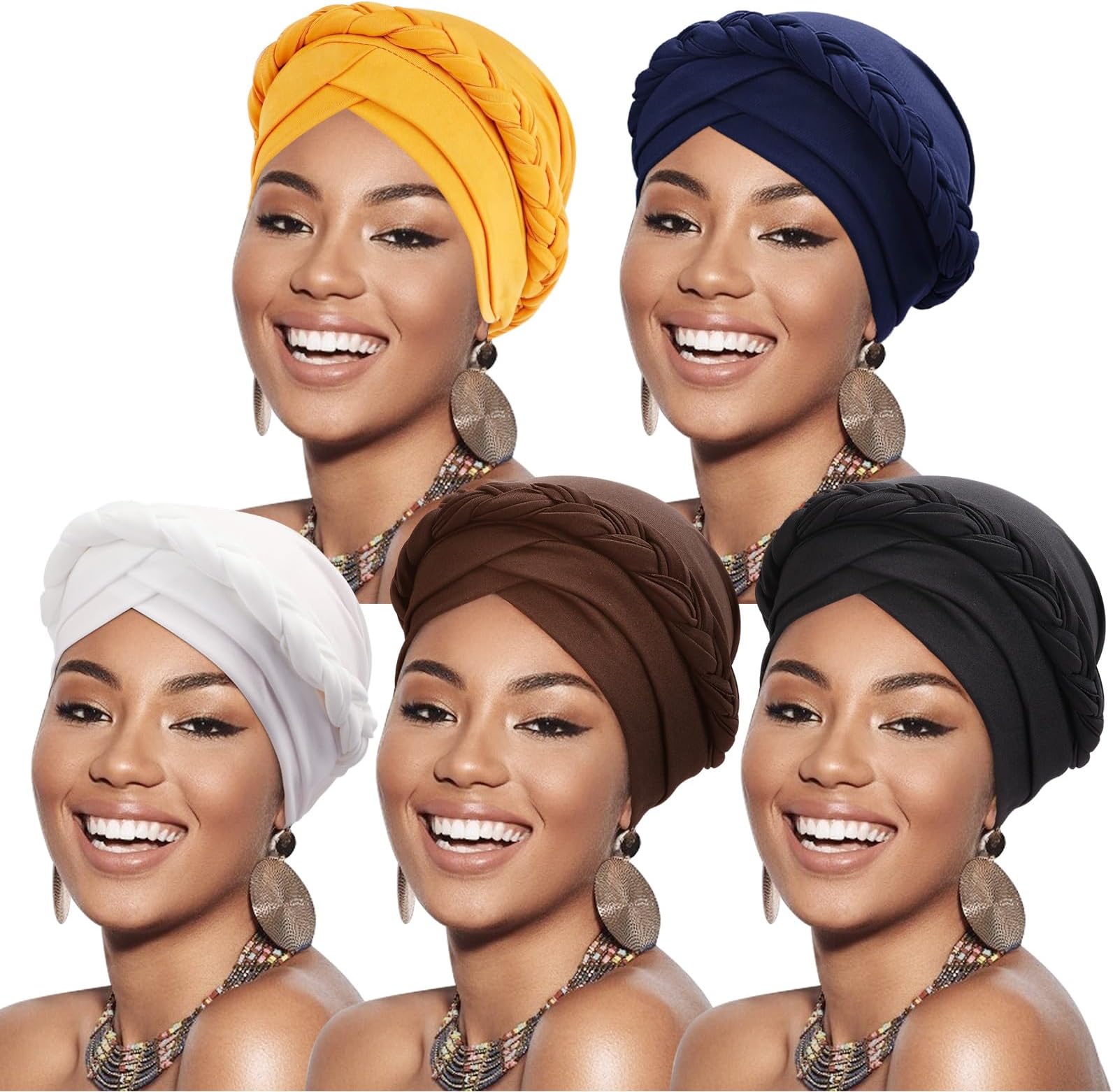African Women Turban Caps Beanie Twist Headscarf Pre-Tied Twisted Braid Headwraps for Women Chemo Cancer Cap