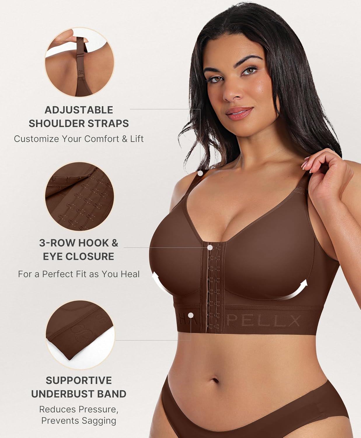 SHAPELLX Post Surgery Bras for Womem Front Closure Mastectomy Bras Wireless Compression Bra with Adjustable Straps - Image 2