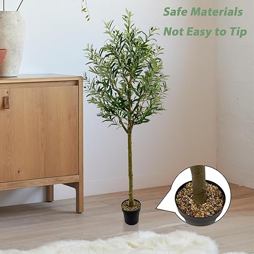 Miniatura 5 de Árbol de olivo artificial para interiores de 7 pies (82 pulgadas) de alto, árbol de seda de olivo falso con ramas ajustables, planta de piso grande