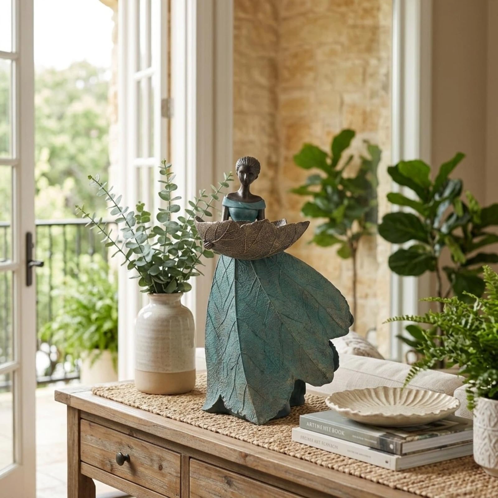 DiliComing Feengartenstatue, Vogelfutterstation – 30,5 cm, Feen-Statue für Heimdekoration, Kunstharz, Outdoor-Statuen für Gartendekoration, tolles Vogelfutterhaus, Gartengeschenk für Frauen, 30,5 x