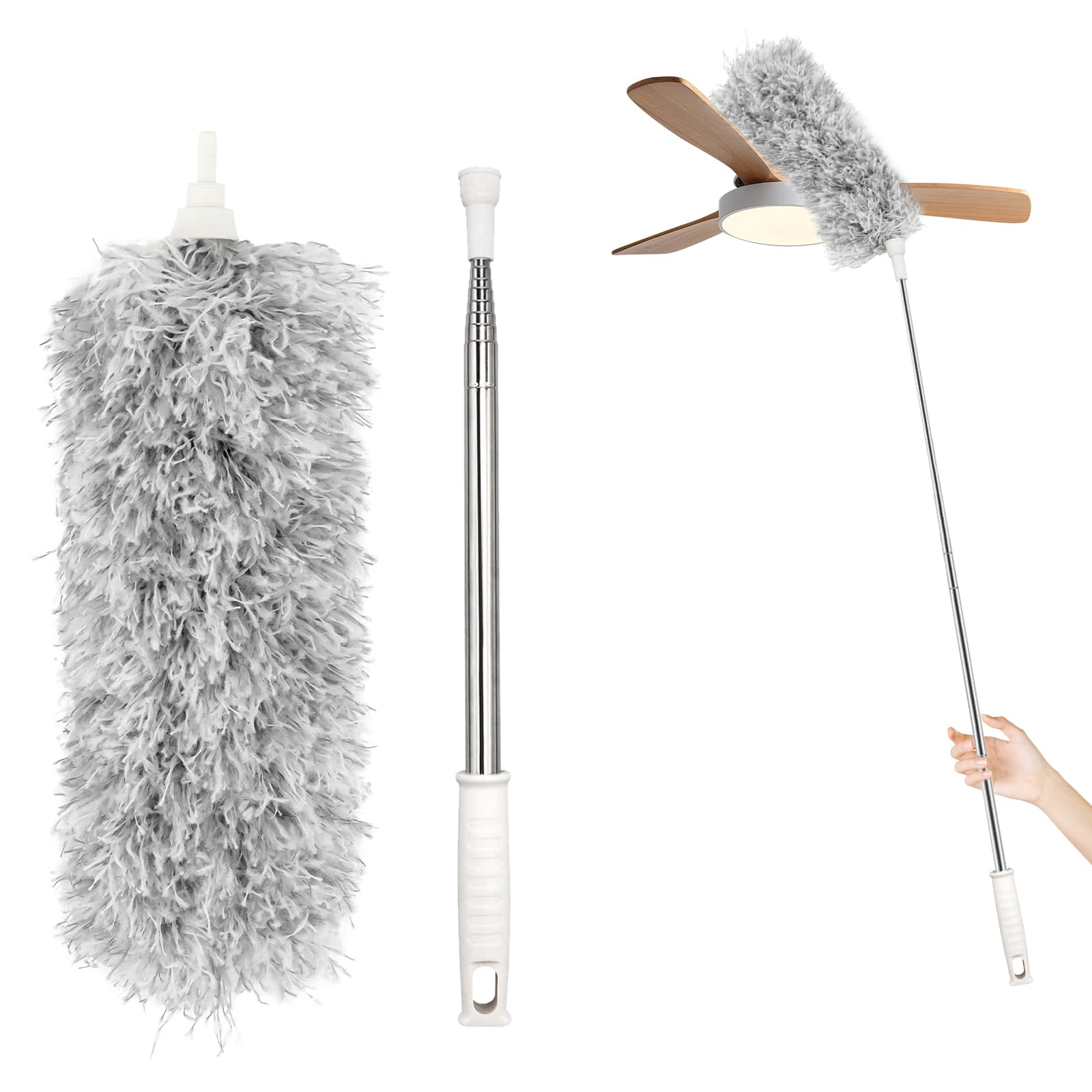 Spolverino Telescopico WIWJ Per Soffitti E Angoli - Estensibile Fino A 255cm, Testa Lavabile In Microfibra | Grigio - Foto 13