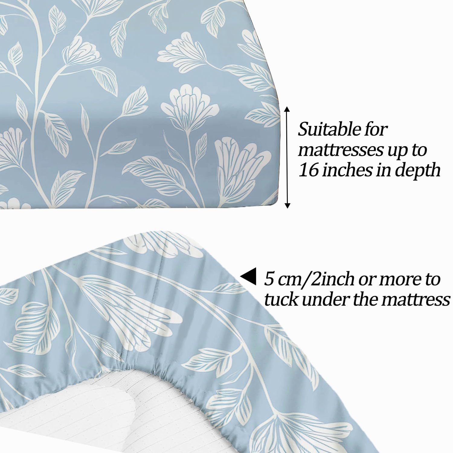 Bedrucktes Bettlaken 180 x 200 + 30 cm,Spannbettlaken für Schlafzimmer & Gästezimmer Aquarell Blumen Weiche Mikrofaser - Used_in Boxspringbetten bis 30cm Spannbetttuch Blau