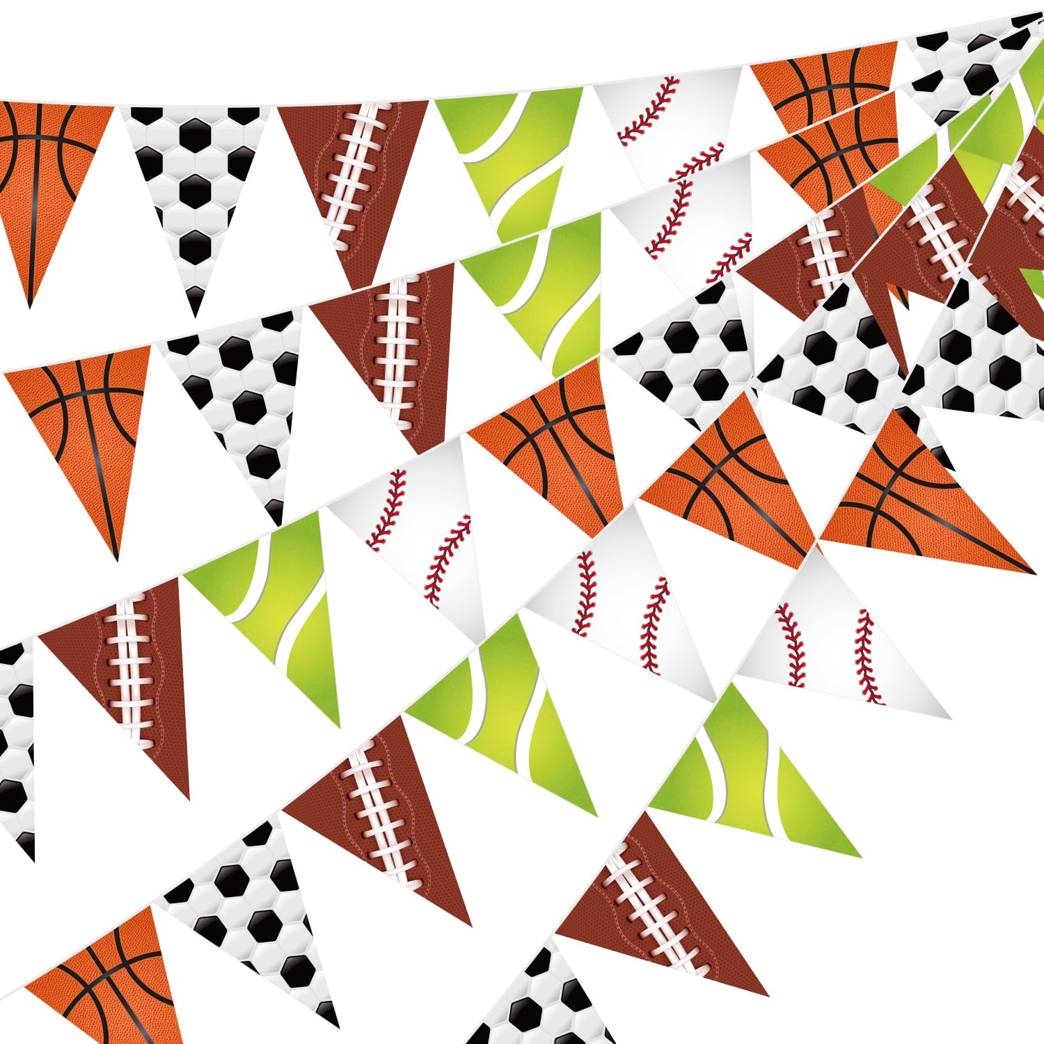 5 Pcs 36 Ft Sports Banners Sport Party Decorations Football Pennant Banners Sports Theme Flags Baseball Basketball Triangle Garland Bunting for Birthday Soccer Theme Party Supplies