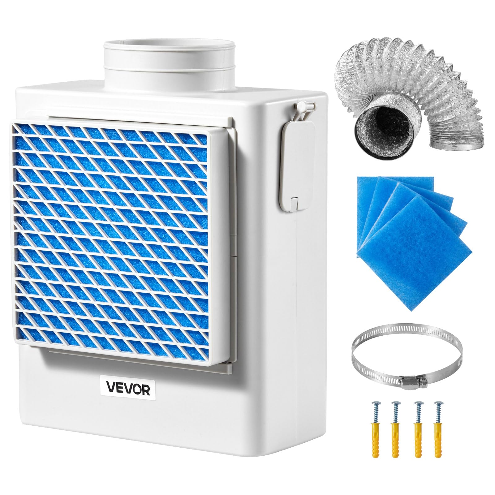 VEVOR Kit di Sfiato per Asciugatrice Interna, Materiale ABS di Alta Qualità, per Porta di Scarico 99 mm, Cappa di Scarico con Promemoria di Surriscaldamento, Tappo a Rete, Cuscinetti di Purificazione