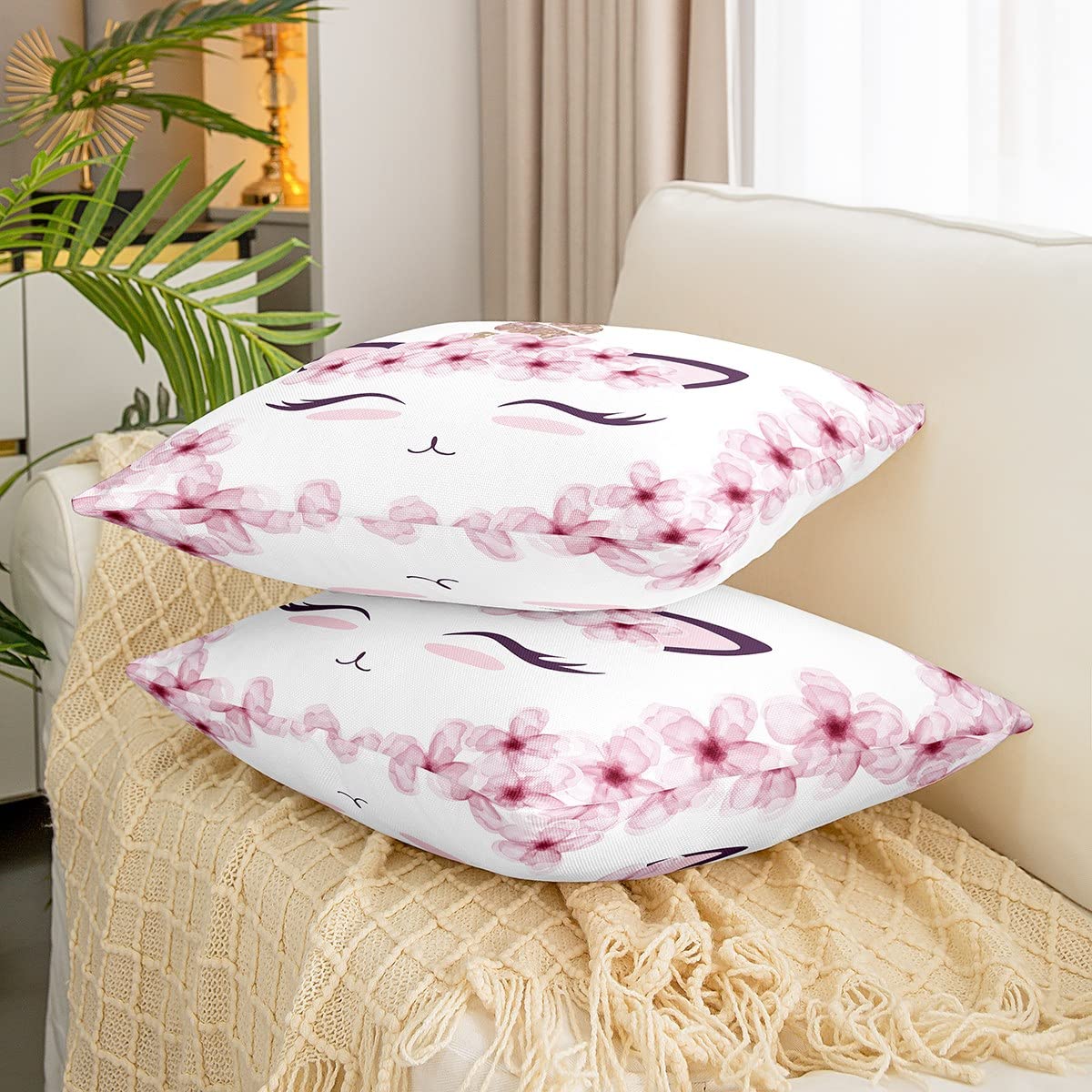 Bambini Unicorno Federe 60 x 60 cm Morbide Fantastiche Le Cheval Federa per cuscino per ragazza Cute Unicorno Decorativo Set di 2 federe per cuscino rosa ciliegia fioritura