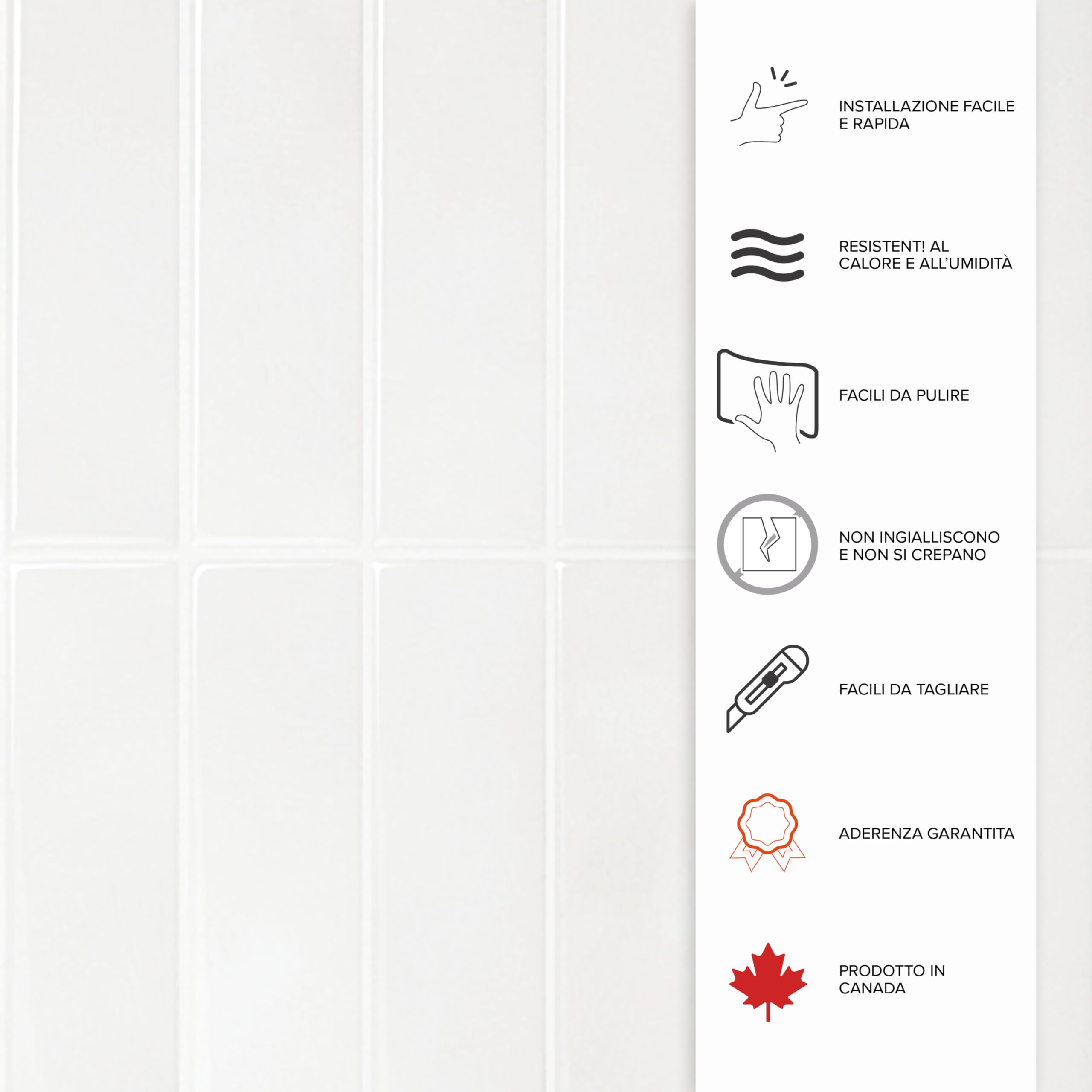 Smart Tiles Piastrelle Adesive, Metro Nero Intenso, 27,81x24,64 cm | Set da 10 (0,58 m²), Lucida, Resistente a calore/umidità, Basso VOC, Cucina/Bagno, Ideale per affittuari, Made in Canada